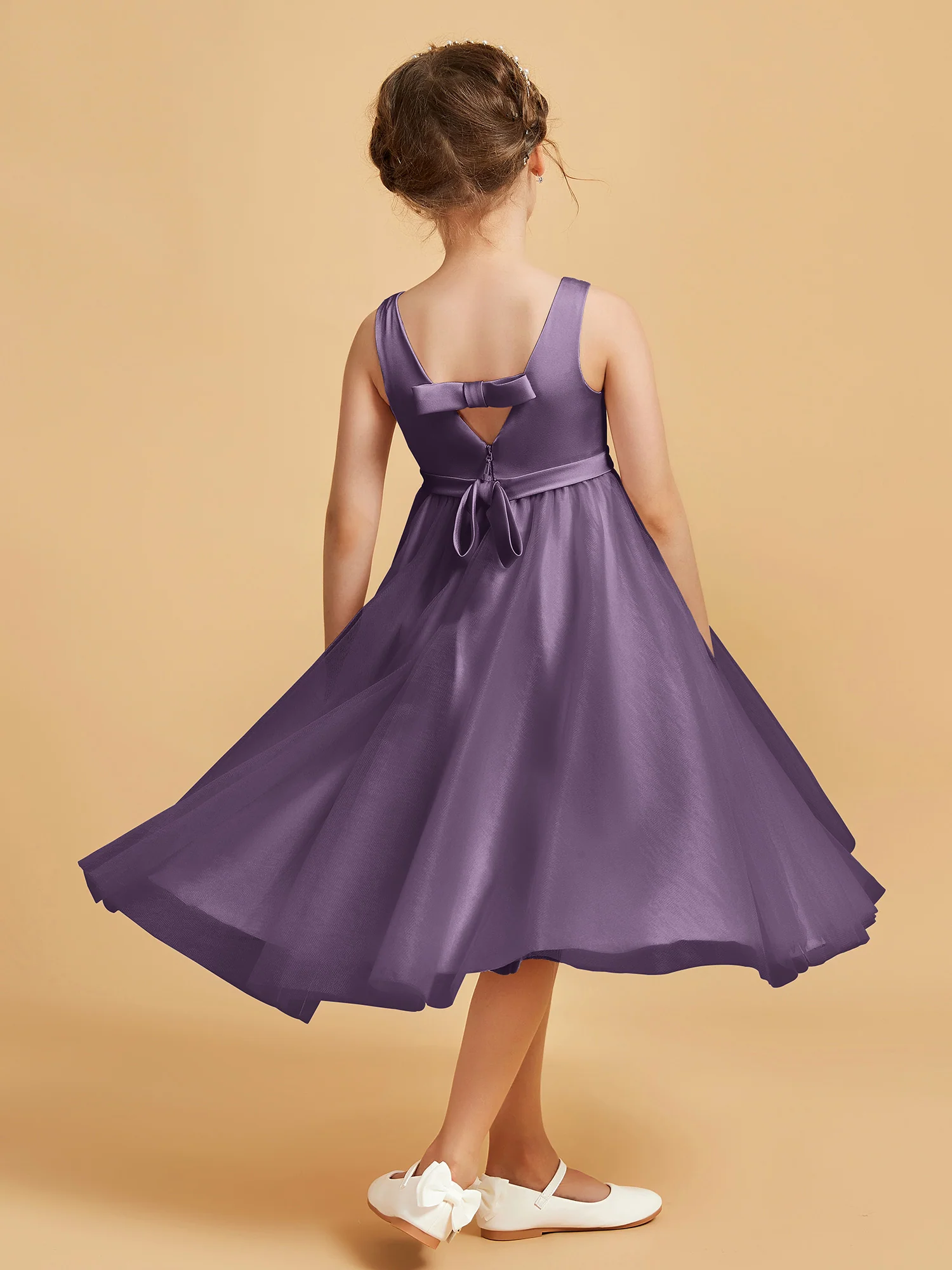 Sleeveless V-Neck Girl's Dress Plum - Image 2