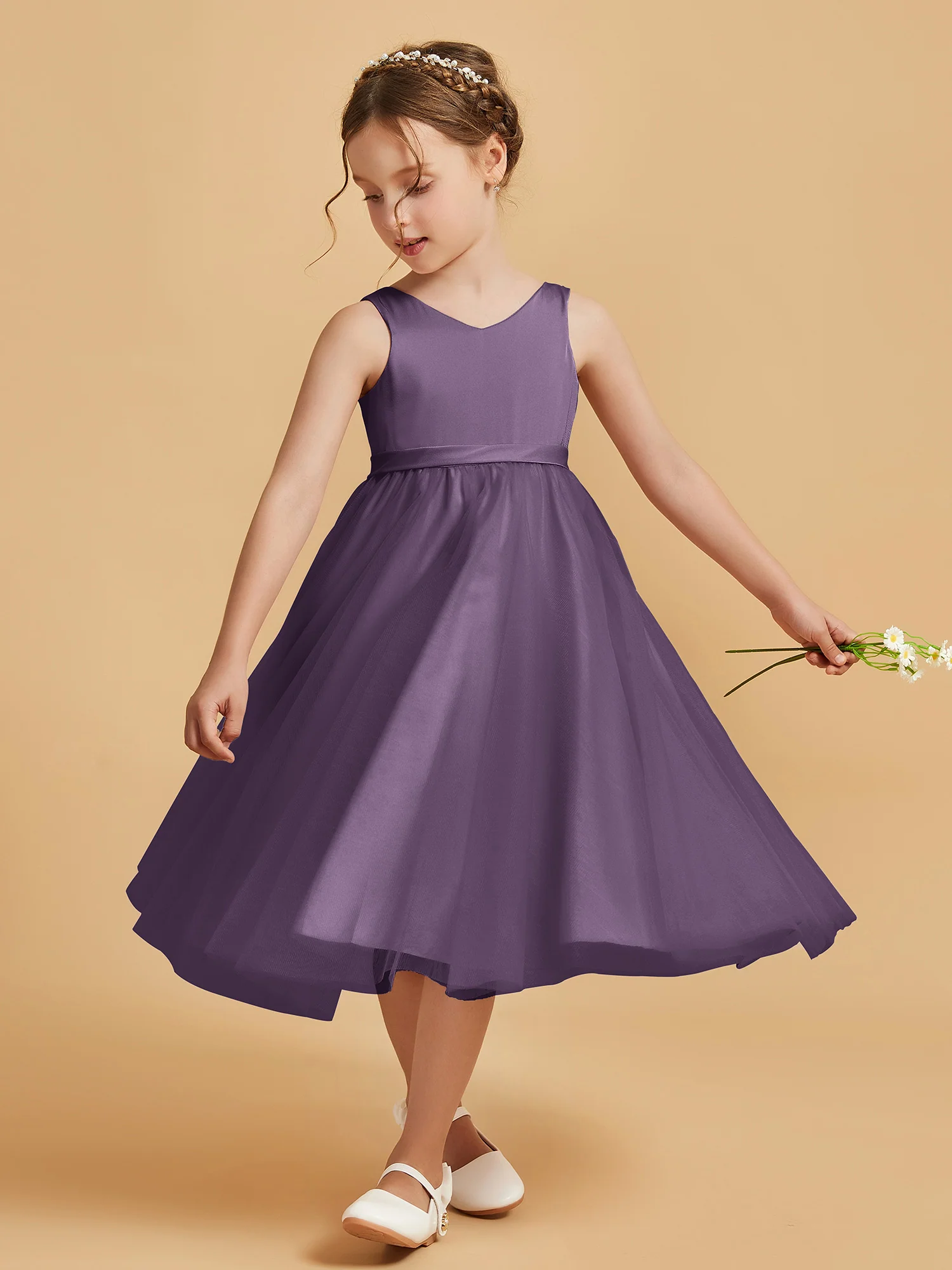 Sleeveless V-Neck Girl's Dress Plum - Image 3