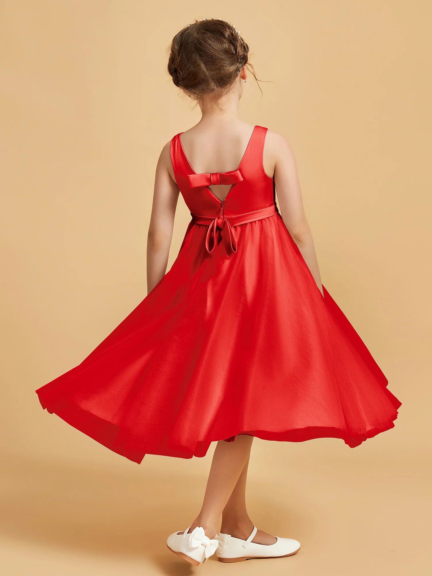 Sleeveless V-Neck Girl's Dress Red - Image 2