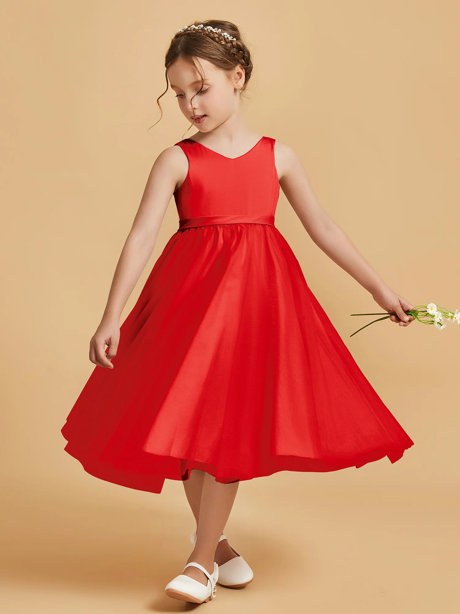 Sleeveless V-Neck Girl's Dress Red - Image 3