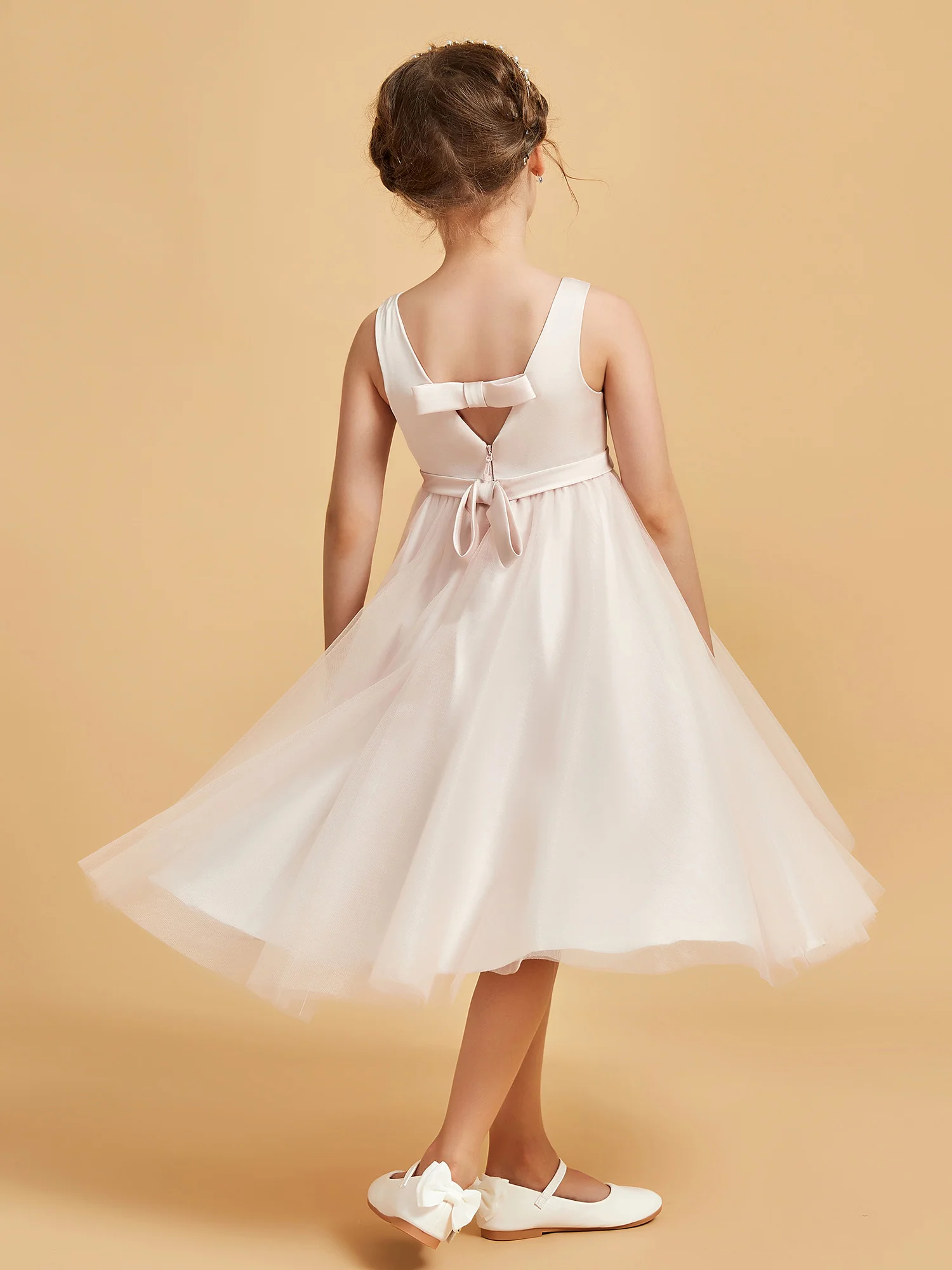 Sleeveless V-Neck Girl's Dress Rose Petal - Image 2