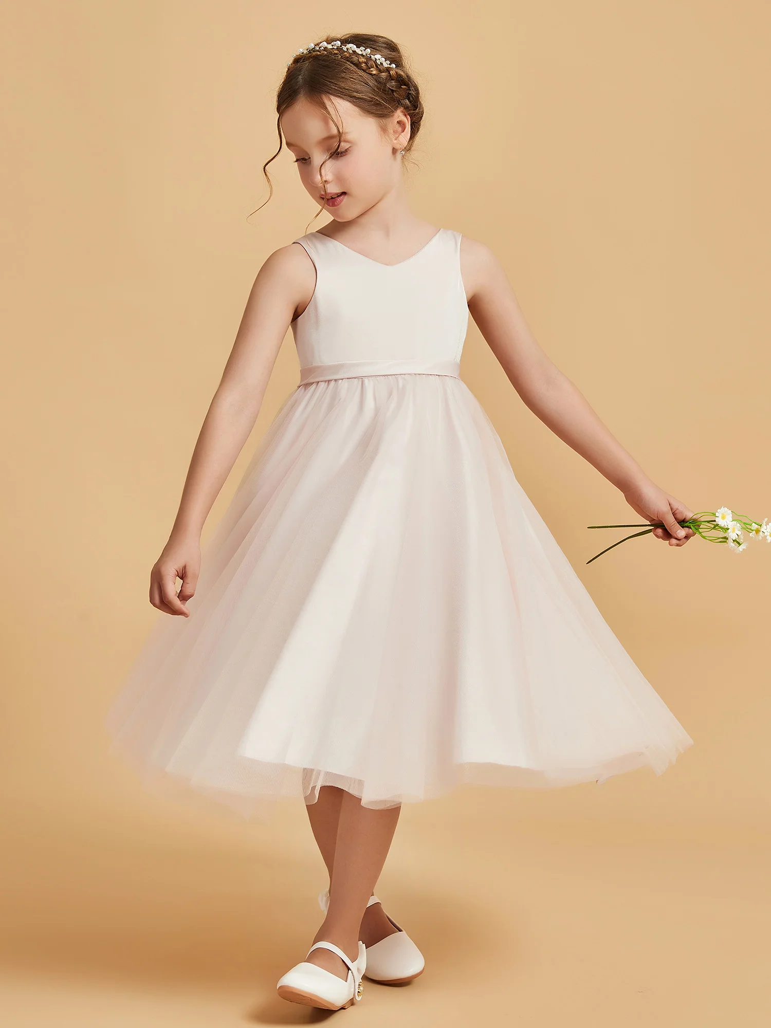 Sleeveless V-Neck Girl's Dress Rose Petal - Image 3