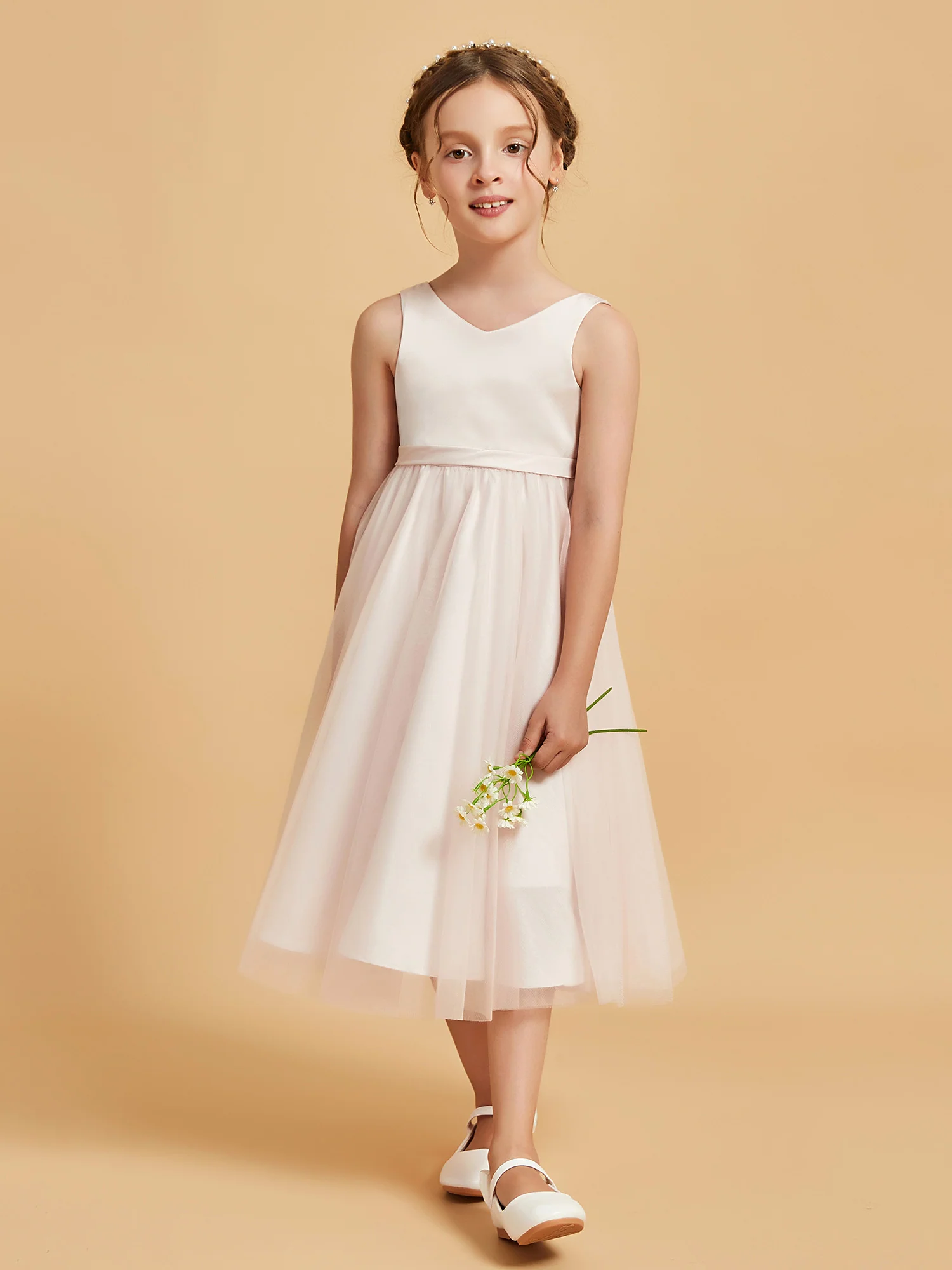 Sleeveless V-Neck Girl's Dress Rose Petal - Image 4