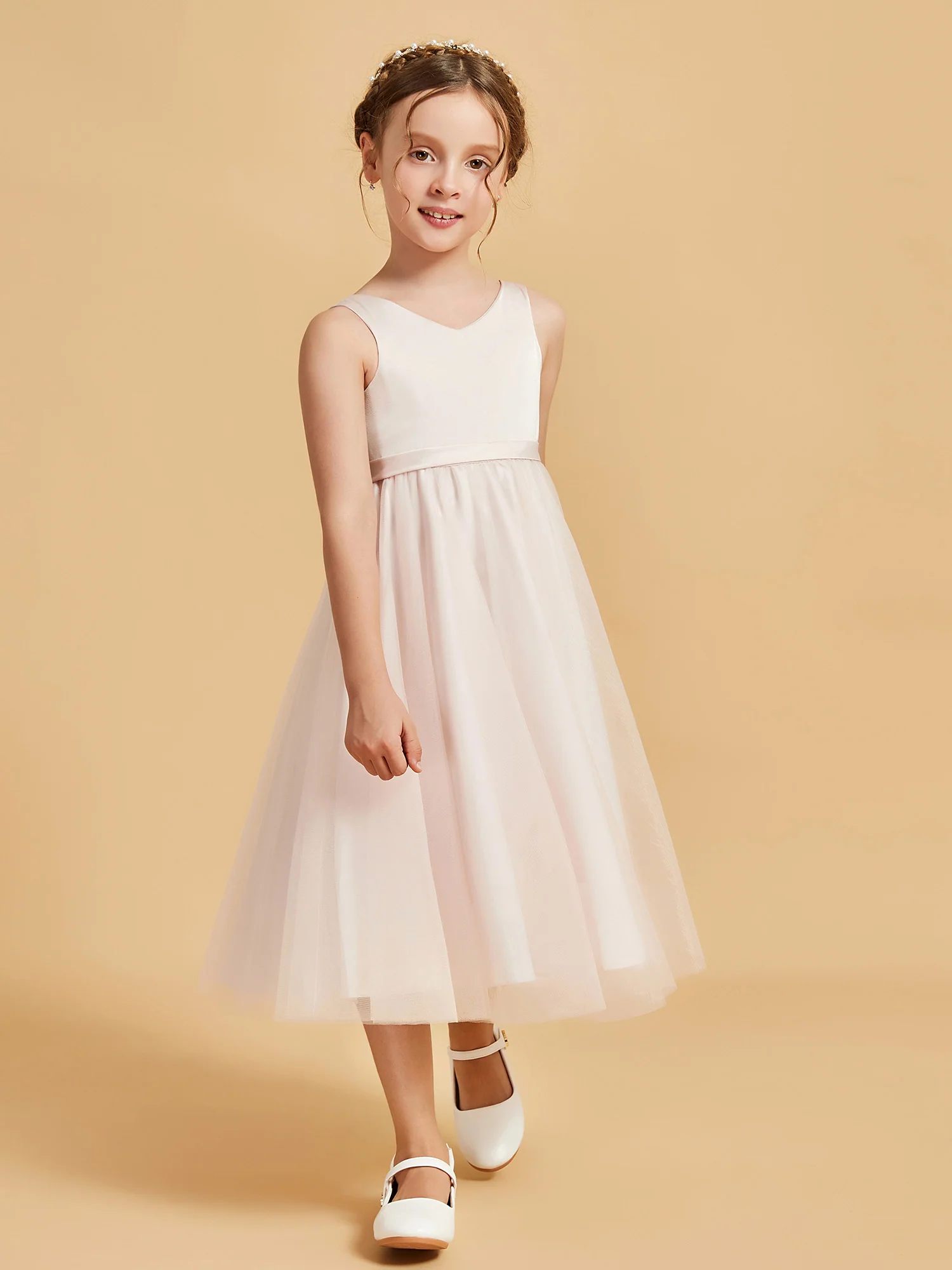 Sleeveless V-Neck Girl's Dress Rose Petal - Image 5