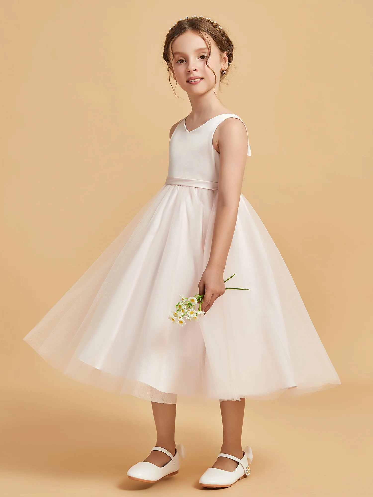 Sleeveless V-Neck Girl's Dress Rose Petal - Image 6
