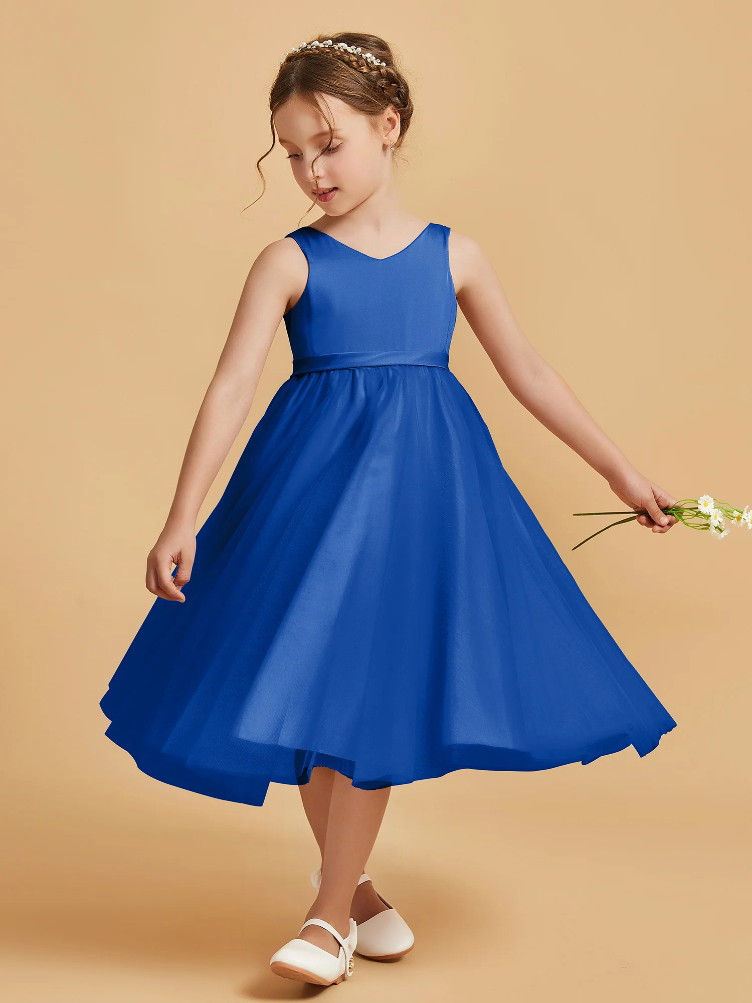 Sleeveless V-Neck Girl's Dress Royal Blue - Image 3