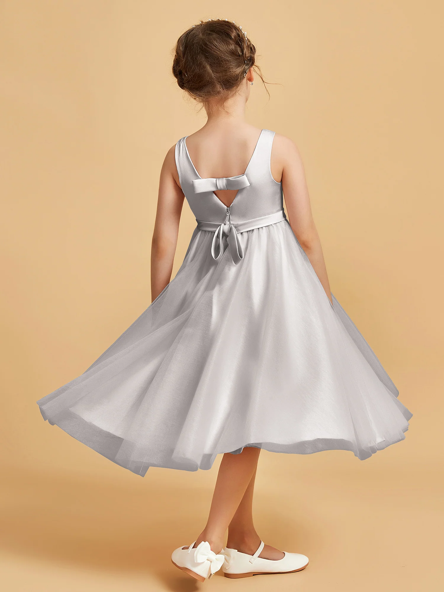 Sleeveless V-Neck Girl's Dress Silver - Image 2