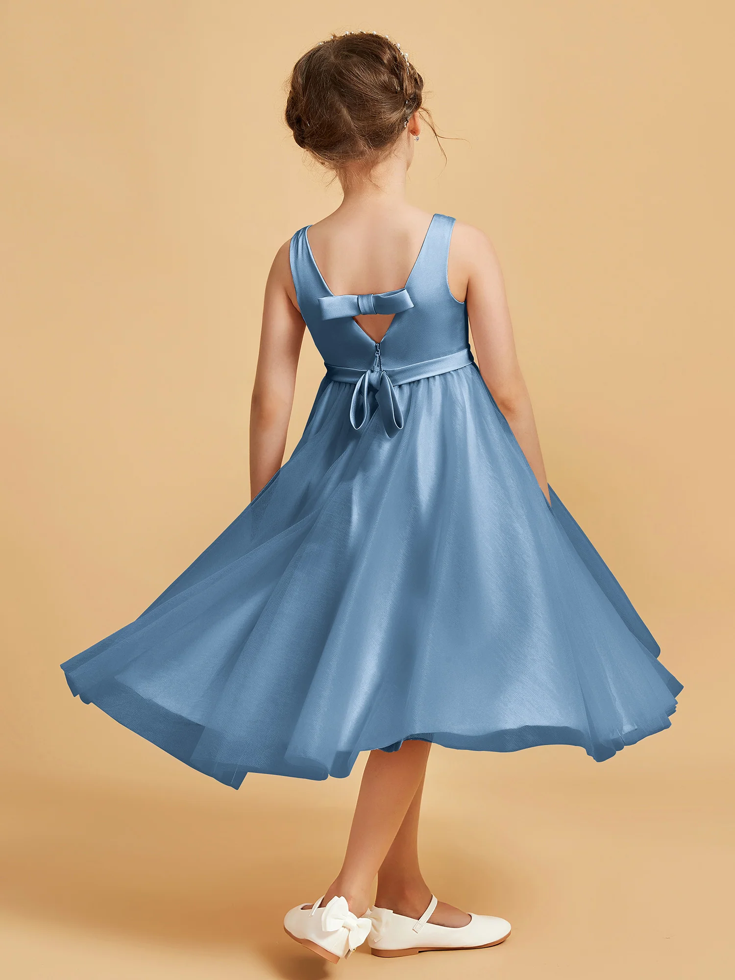 Sleeveless V-Neck Girl's Dress Slate Blue - Image 2