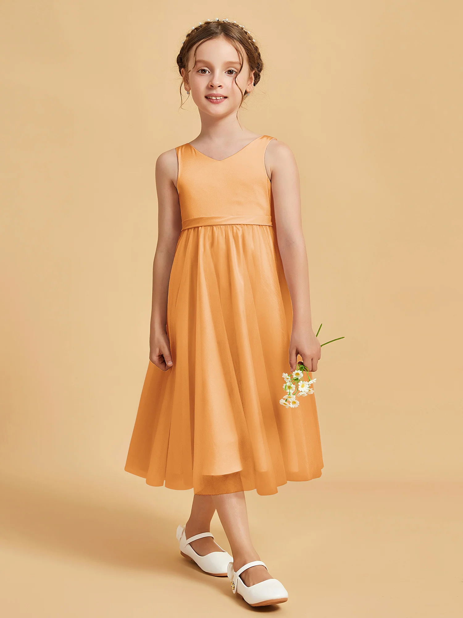 Sleeveless V-Neck Girl's Dress Tangerine