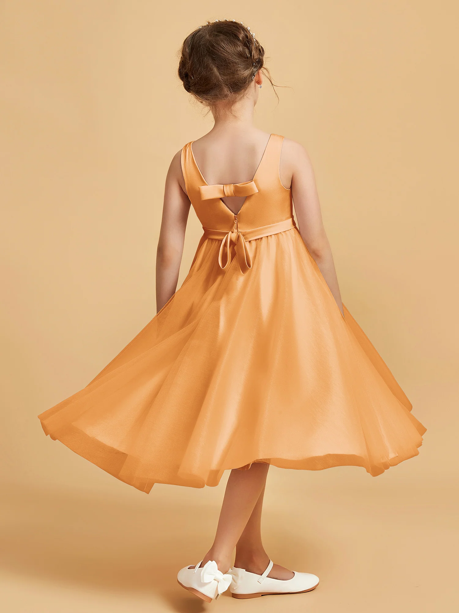 Sleeveless V-Neck Girl's Dress Tangerine - Image 2