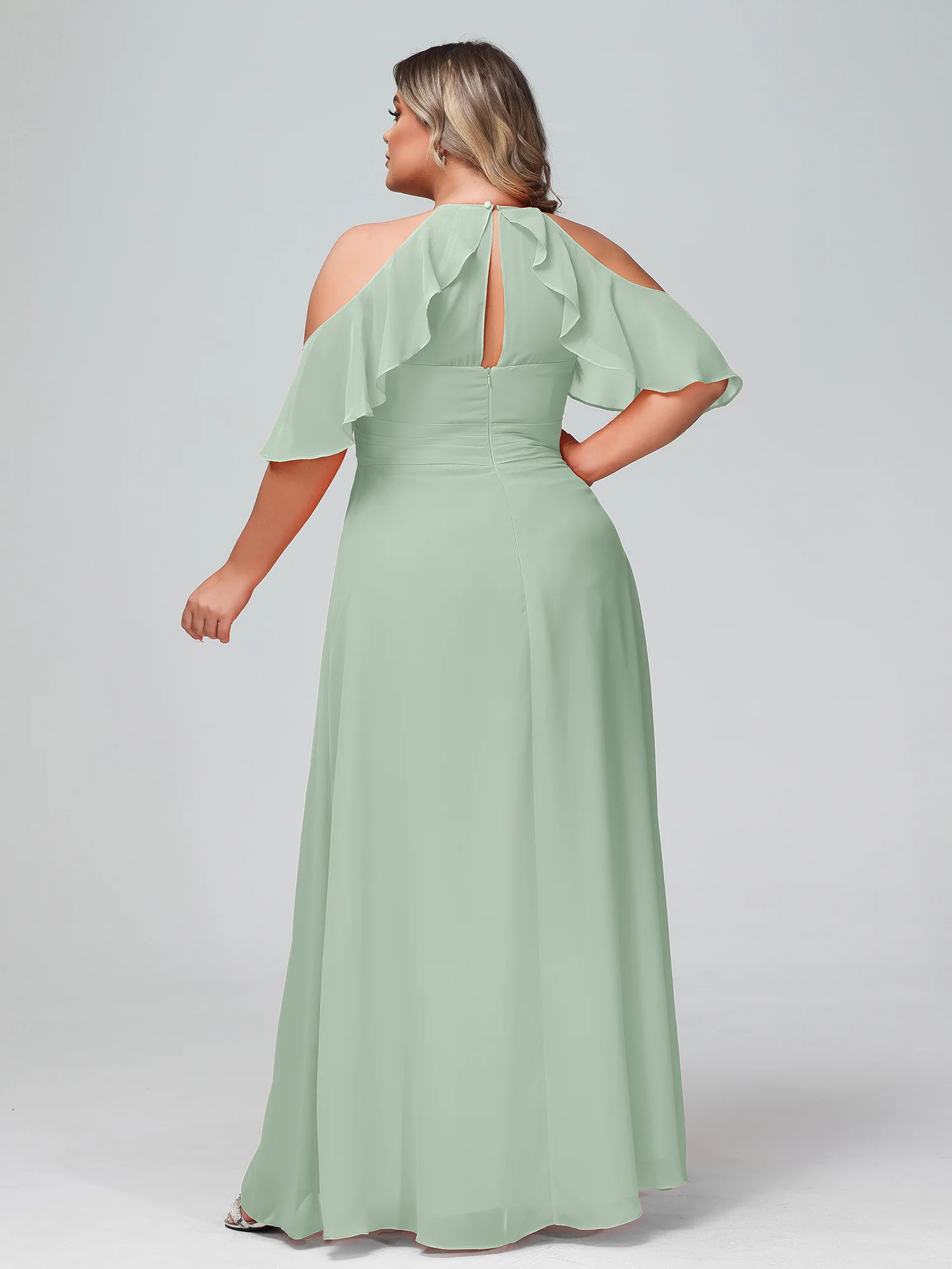 Spaghetti Strap Empire Ruffle Trimmed Sleeves Dress Agave - Image 5