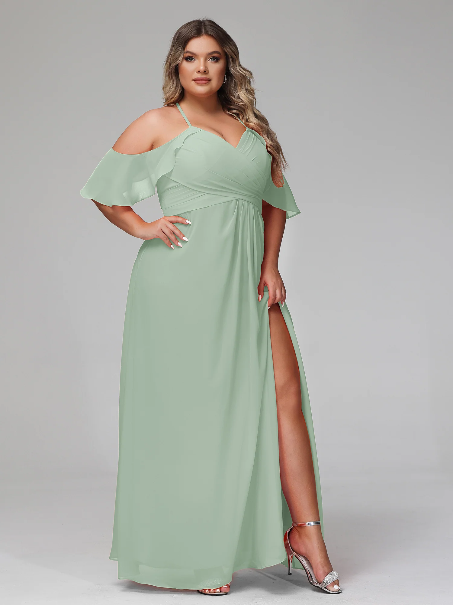 Spaghetti Strap Empire Ruffle Trimmed Sleeves Dress Agave - Image 8