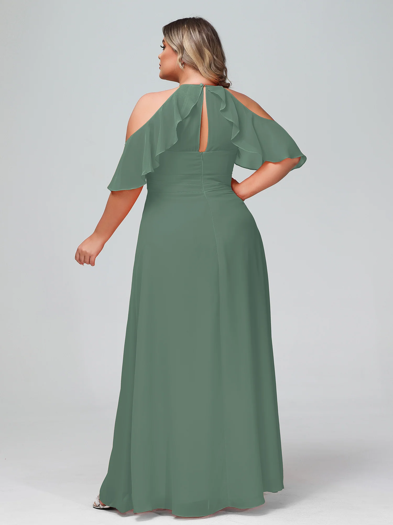 Spaghetti Strap Empire Ruffle Trimmed Sleeves Dress Eucalyptus - Image 5