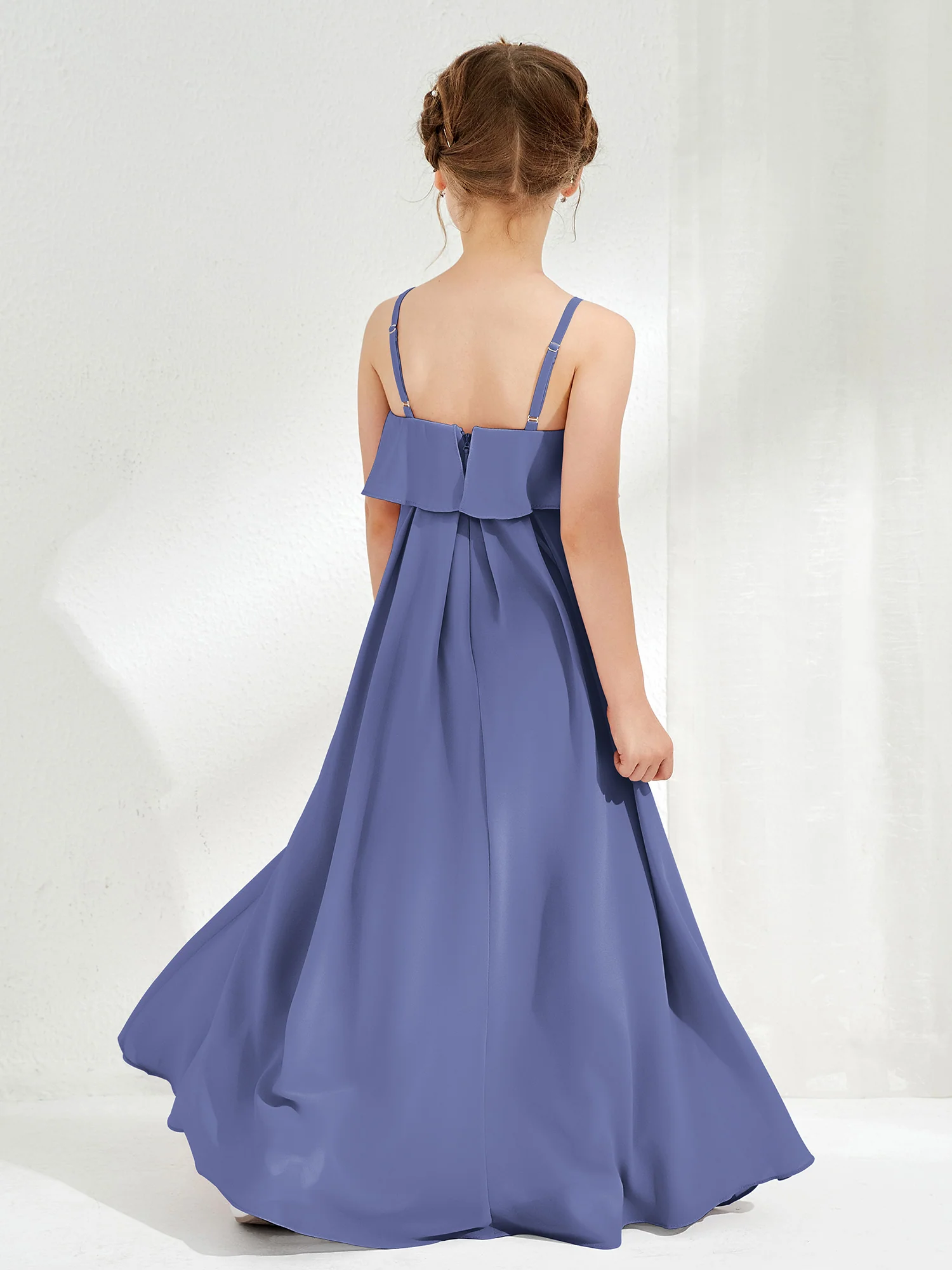 Spaghetti Strap Junior Bridesmaid Dress With Cascade Skirt Periwinkle - Image 2