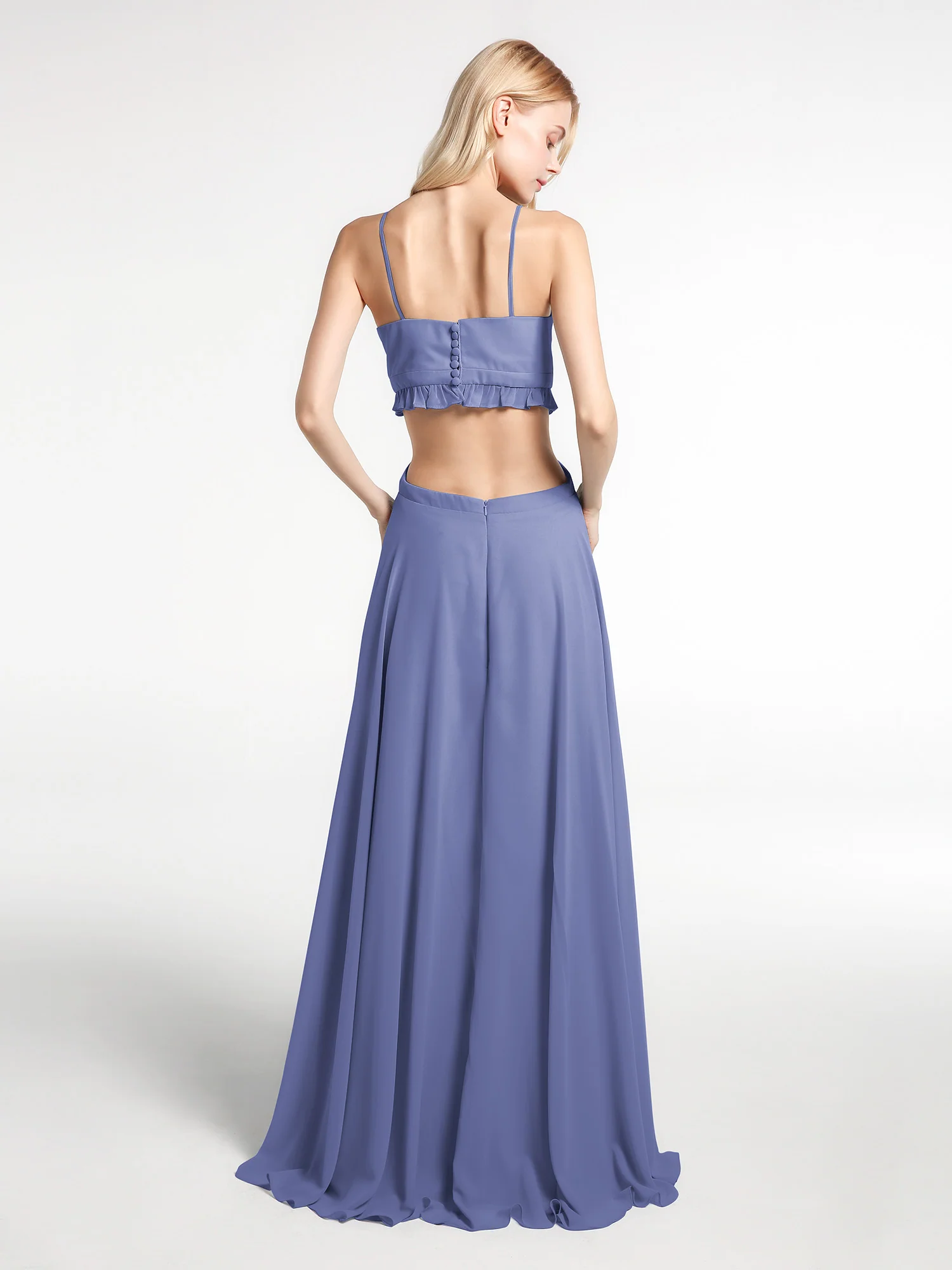 Spaghetti Strap Ruffled Chiffon Cutout Maxi Sexy Dress Periwinkle Plus Size - Image 5