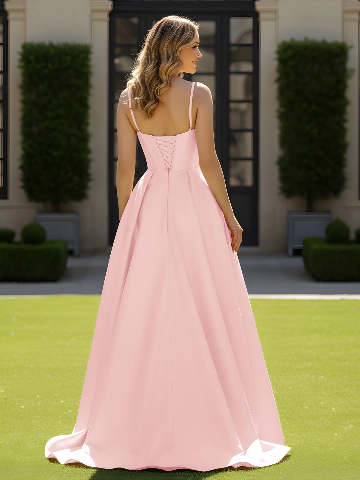Spaghetti Straps Beaded Sweetheart Neck Maxi Gown Blushing Pink - Image 2