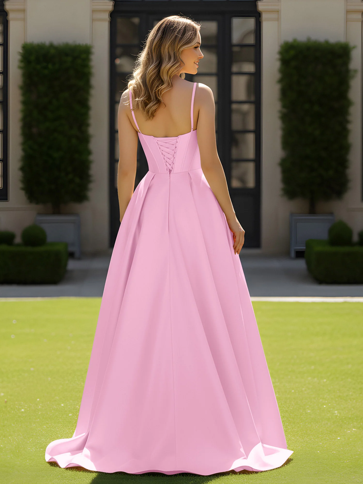 Spaghetti Straps Beaded Sweetheart Neck Maxi Gown Candy Pink - Image 2