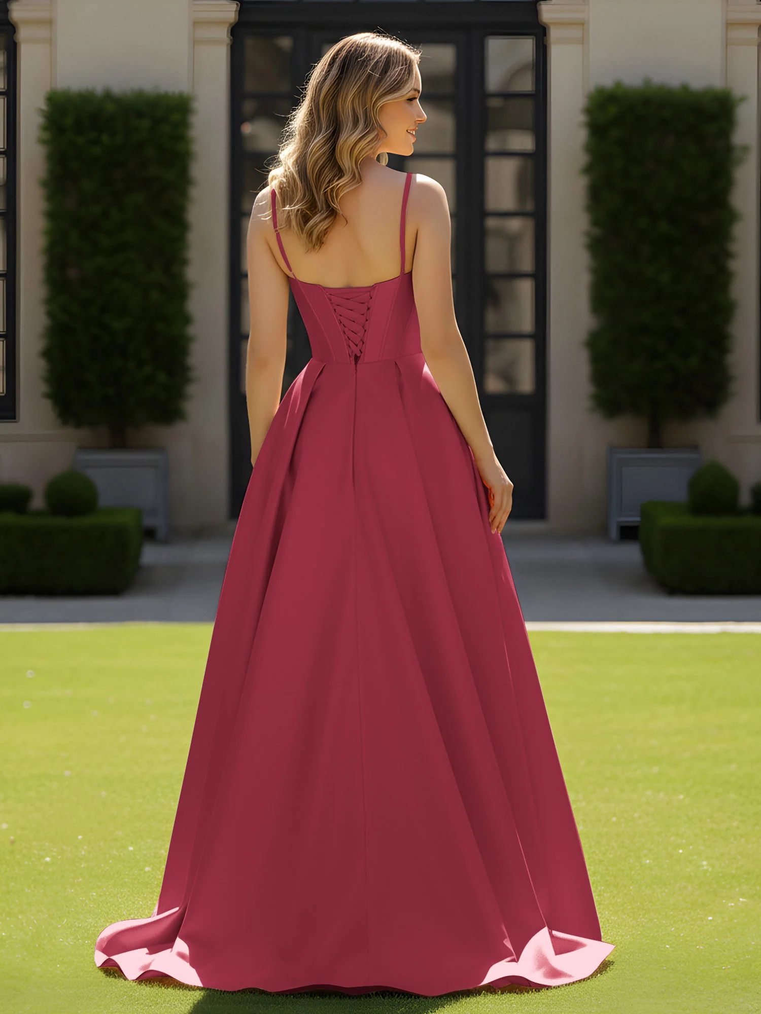 Spaghetti Straps Beaded Sweetheart Neck Maxi Gown Cinnamon Rose - Image 2