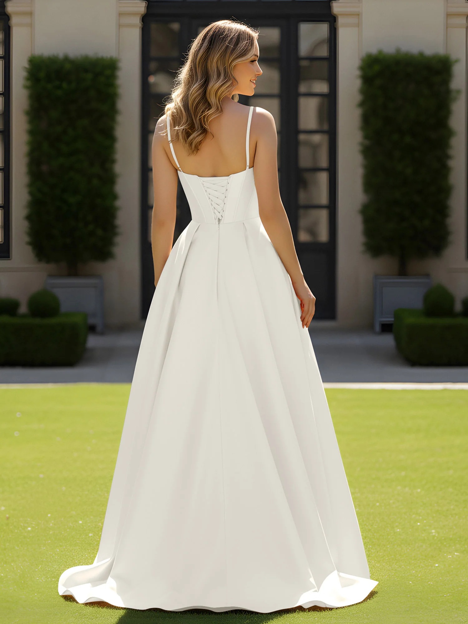 Spaghetti Straps Beaded Sweetheart Neck Maxi Gown Ivory - Image 2