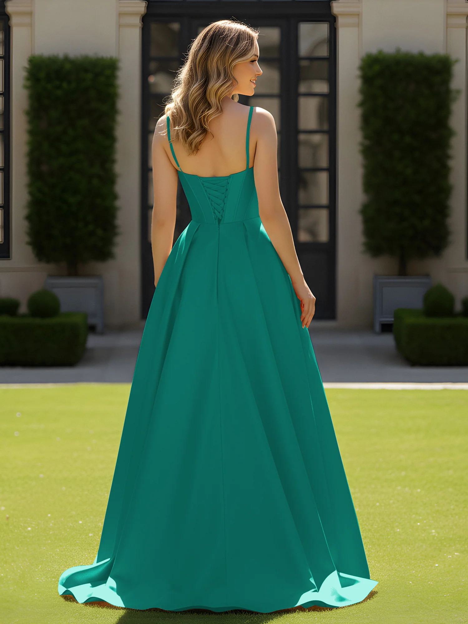 Spaghetti Straps Beaded Sweetheart Neck Maxi Gown Jade - Image 2