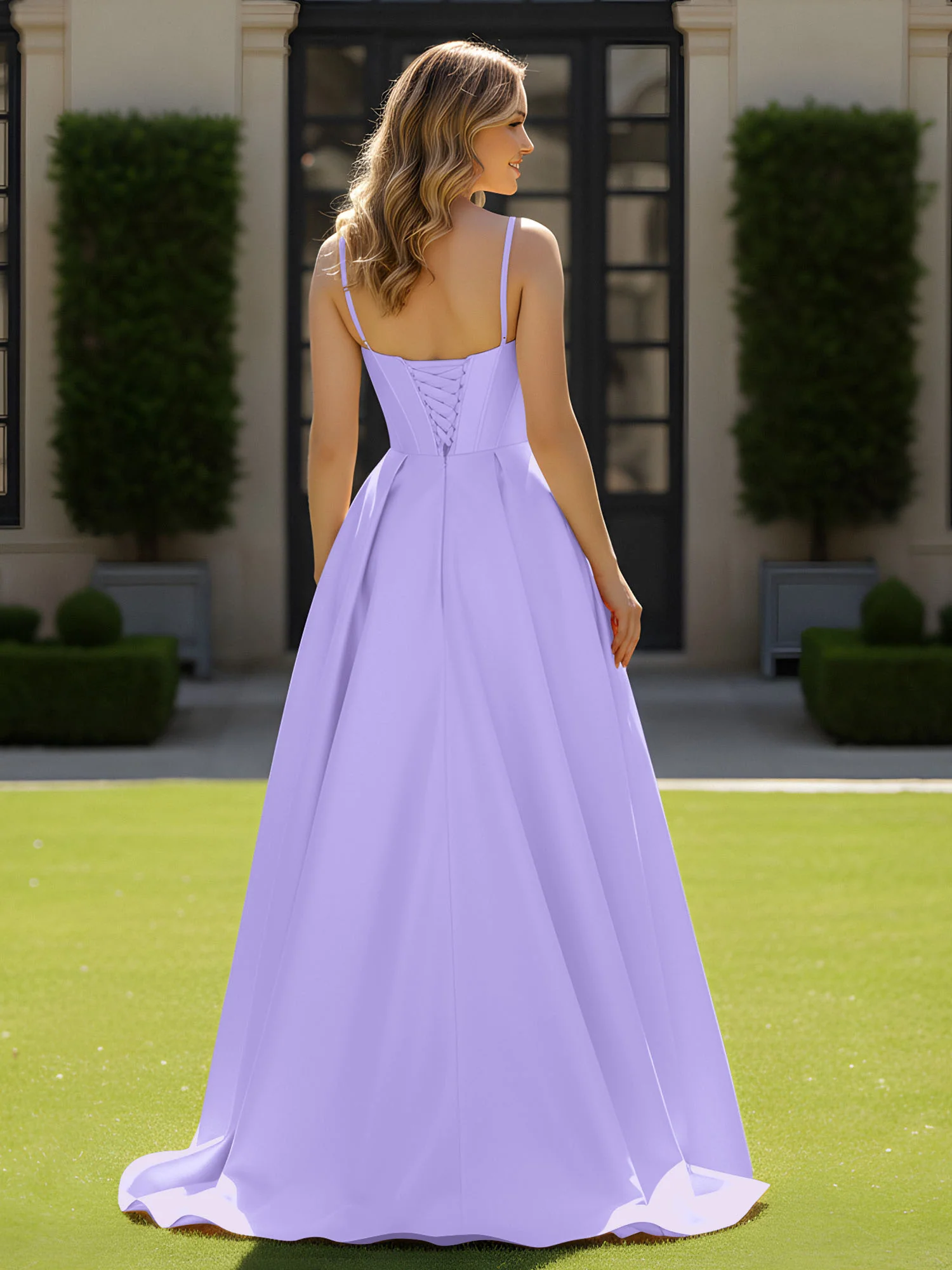 Spaghetti Straps Beaded Sweetheart Neck Maxi Gown Lilac - Image 2