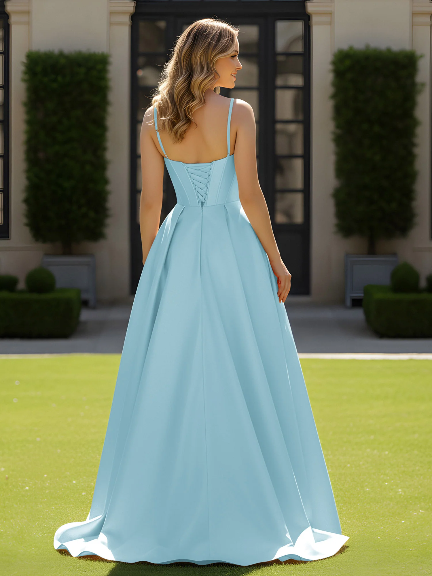 Spaghetti Straps Beaded Sweetheart Neck Maxi Gown Mist - Image 2