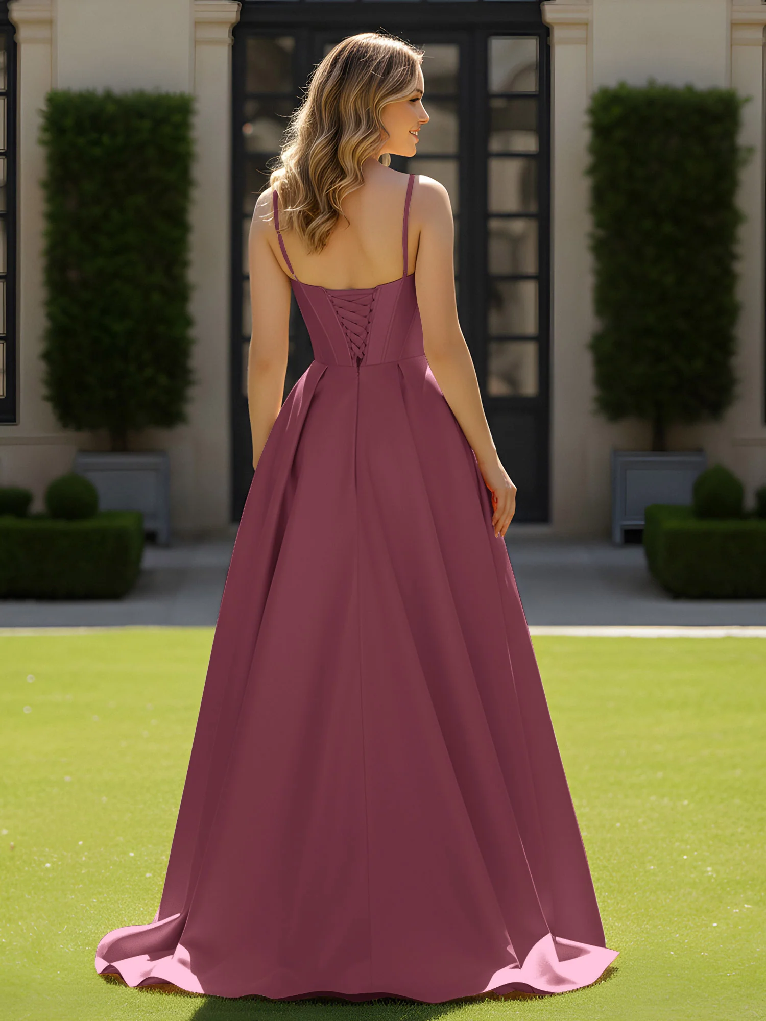 Spaghetti Straps Beaded Sweetheart Neck Maxi Gown Mulberry - Image 2