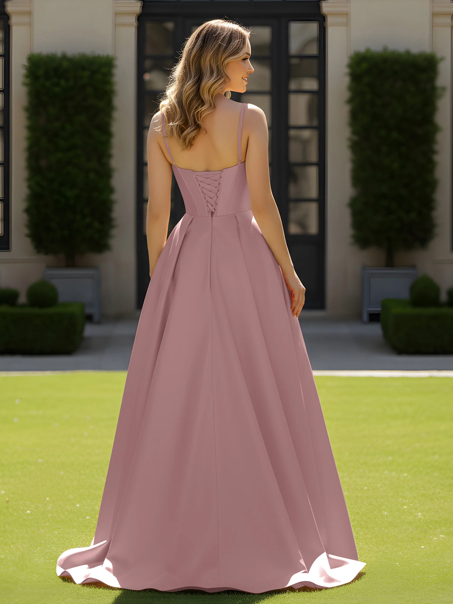 Spaghetti Straps Beaded Sweetheart Neck Maxi Gown Vintage Mauve - Image 2