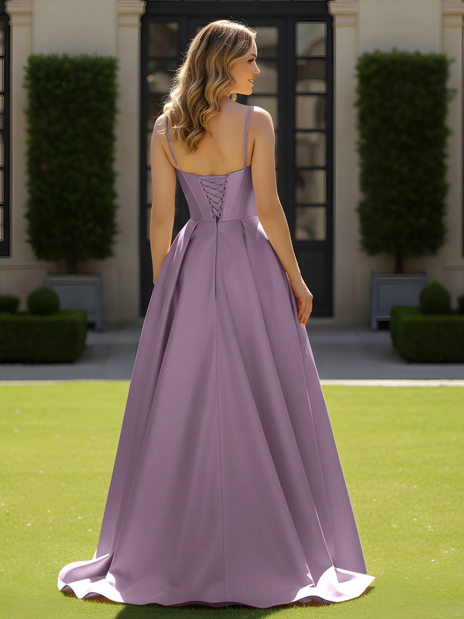 Spaghetti Straps Beaded Sweetheart Neck Maxi Gown Wisteria - Image 2
