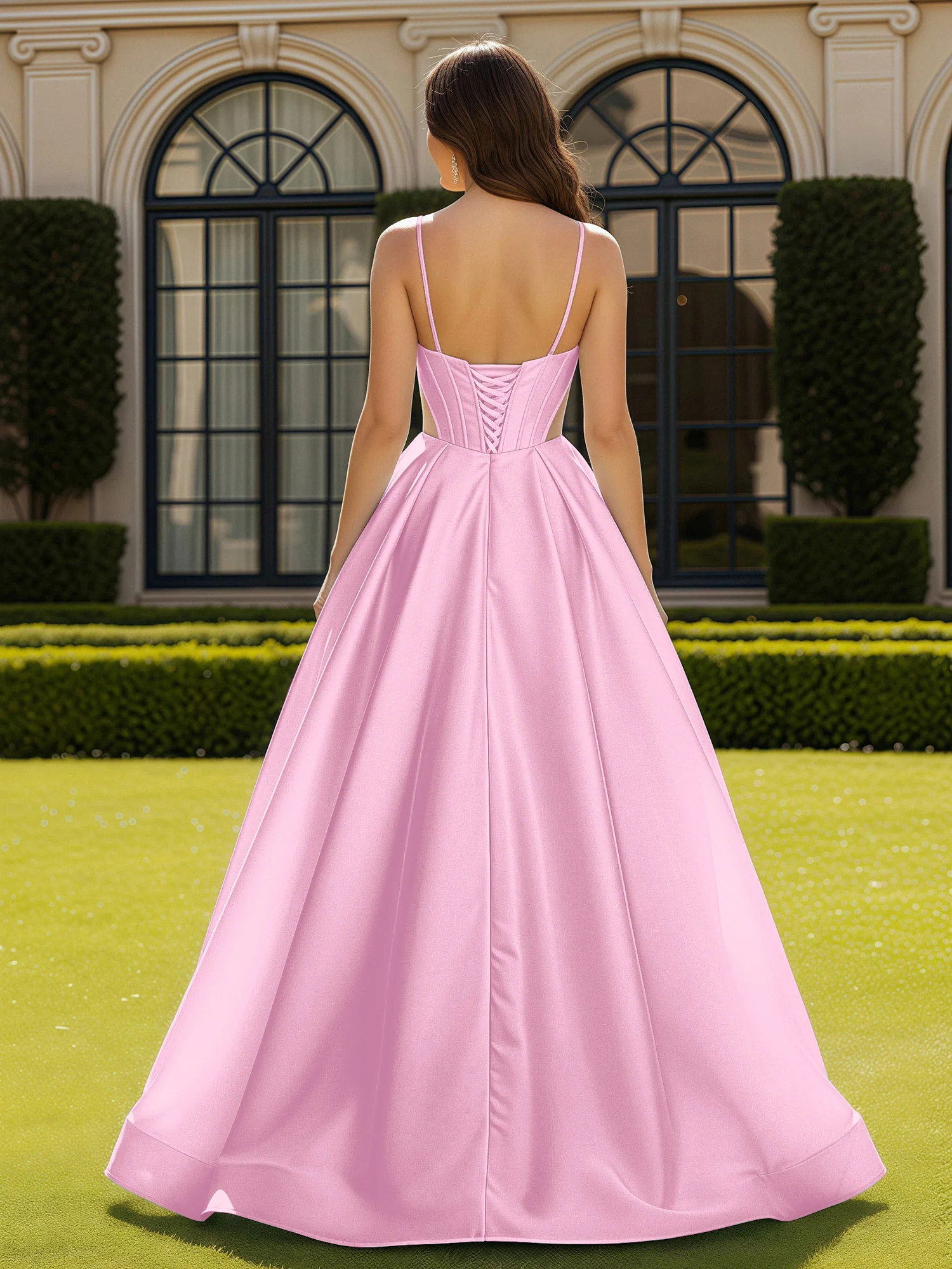 Spaghetti Straps Lace Sweetheart Corset Dress With Slit Candy Pink - Image 2