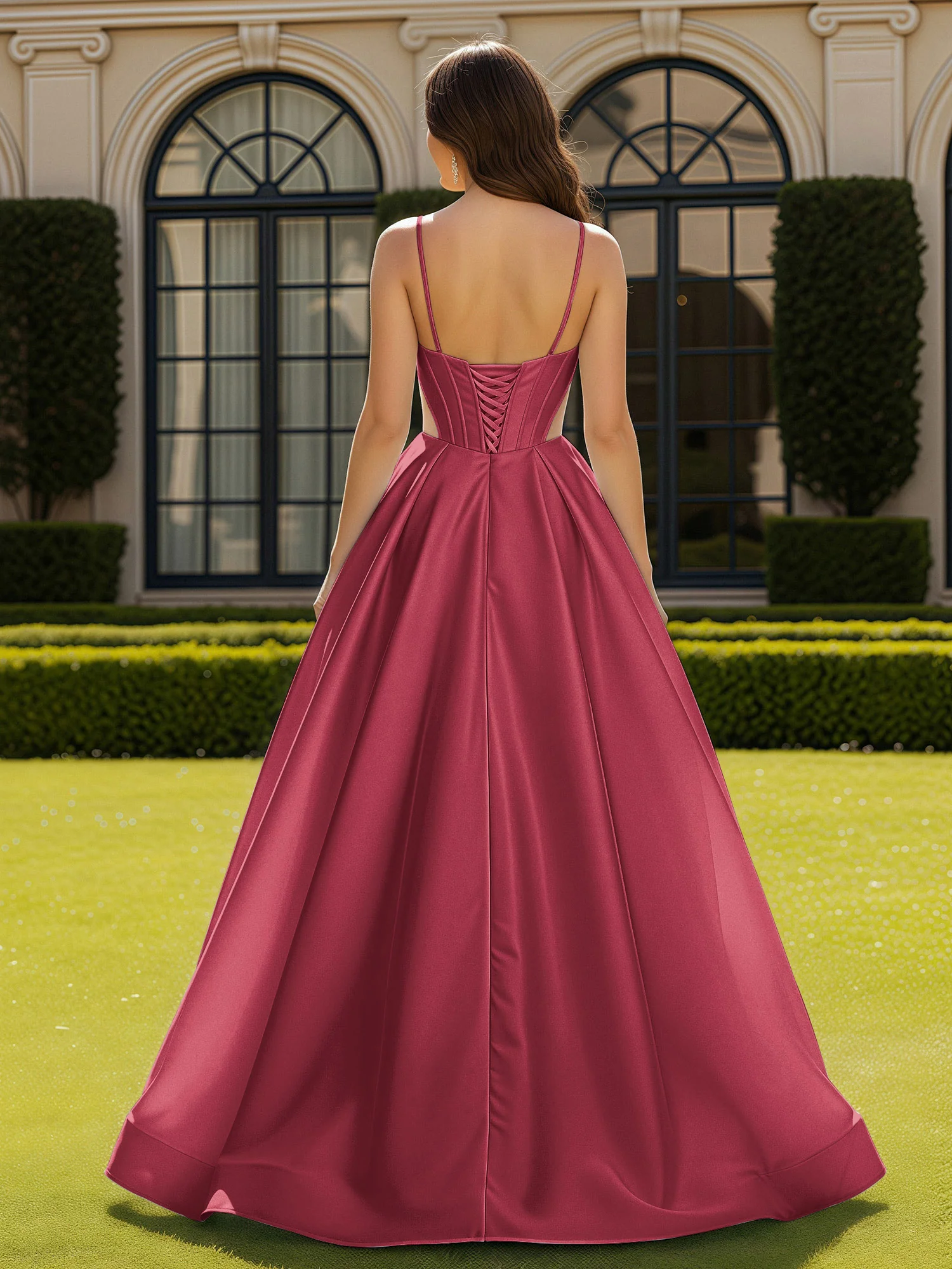 Spaghetti Straps Lace Sweetheart Corset Dress With Slit Cinnamon Rose - Image 2