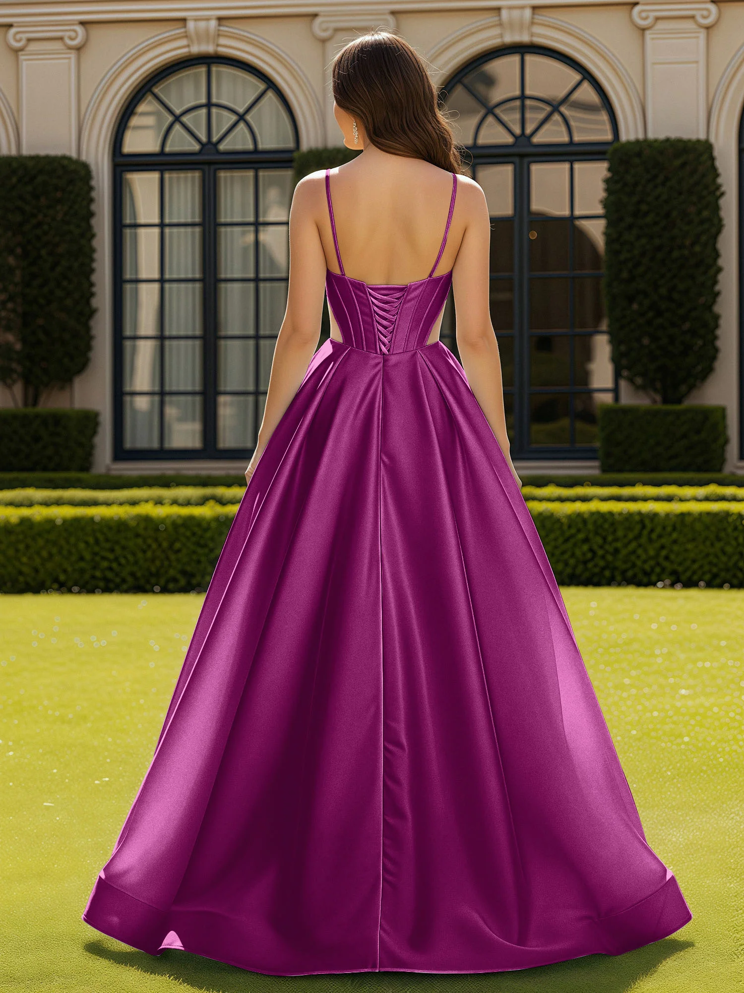 Spaghetti Straps Lace Sweetheart Corset Dress With Slit Orchid - Image 2