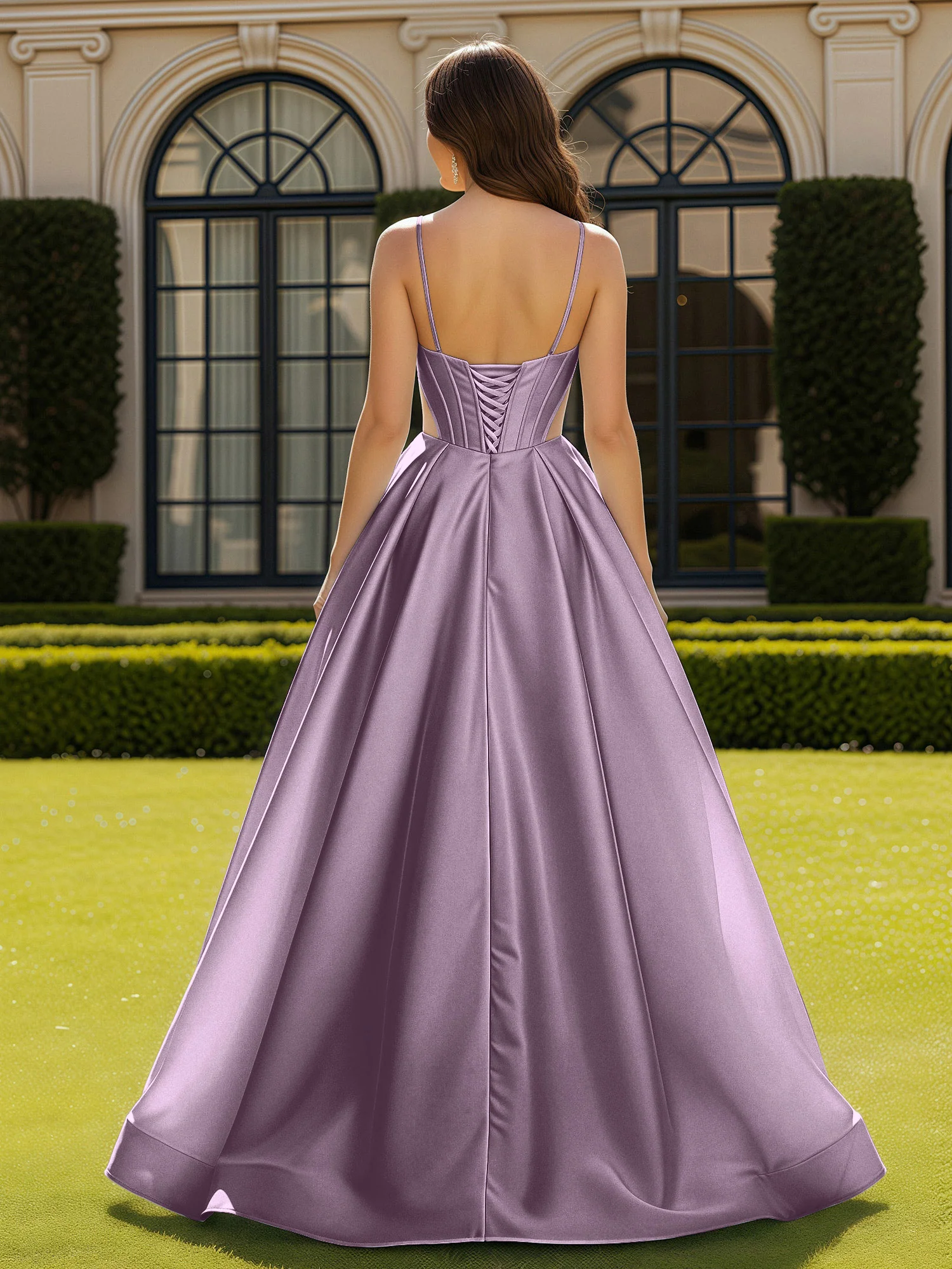 Spaghetti Straps Lace Sweetheart Corset Dress With Slit Wisteria - Image 2