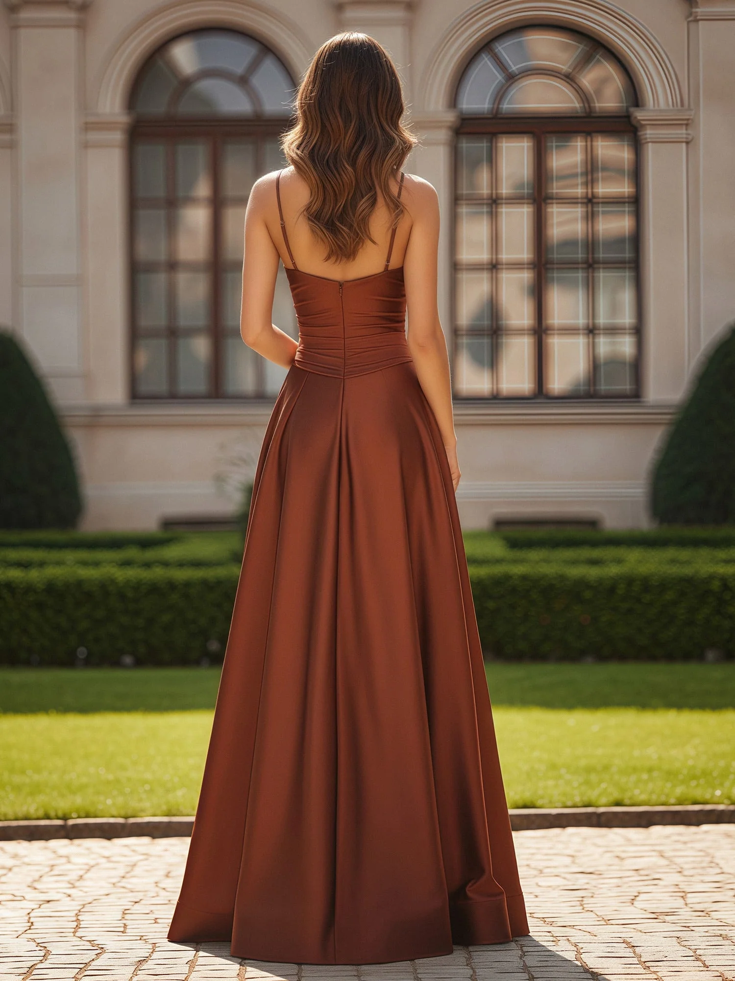 Spaghetti Straps Sweetheart Corset Long Dress With Slit Ocean Blue - Image 2