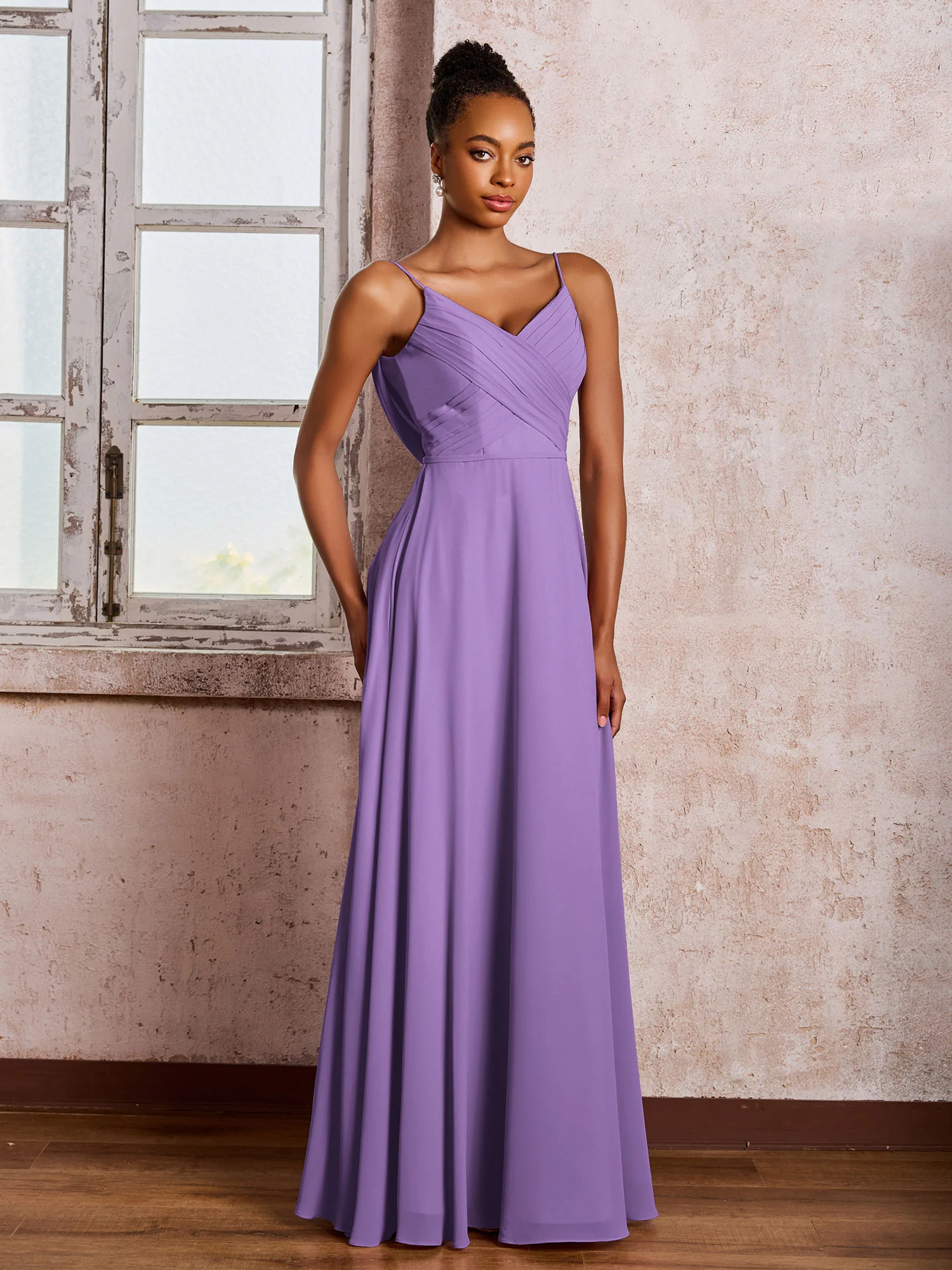 Spaghetti Straps V-neck Pleated A-line Chiffon Dresses Tahiti - Image 3