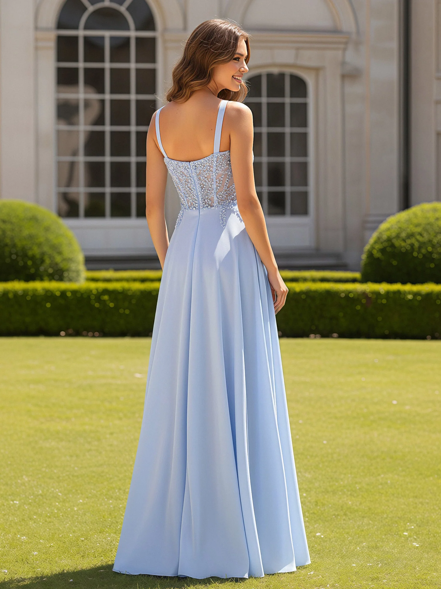 Square Neck Beaded Corset A-line Long Dress Lavender - Image 2