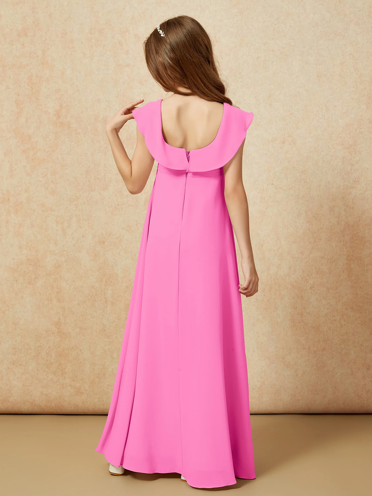 Square Neck Chiffon Junior Bridesmaid Dress With Slit Azalea - Image 2