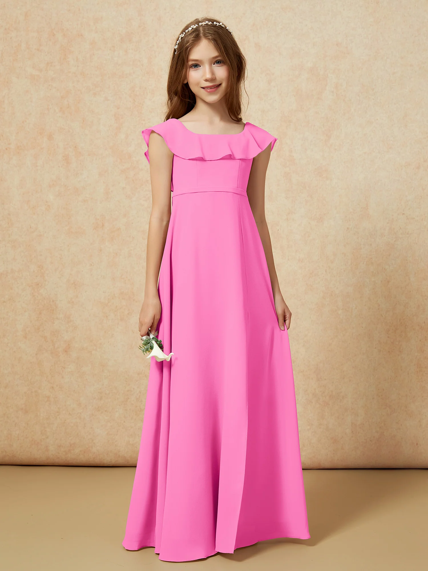 Square Neck Chiffon Junior Bridesmaid Dress With Slit Azalea - Image 5