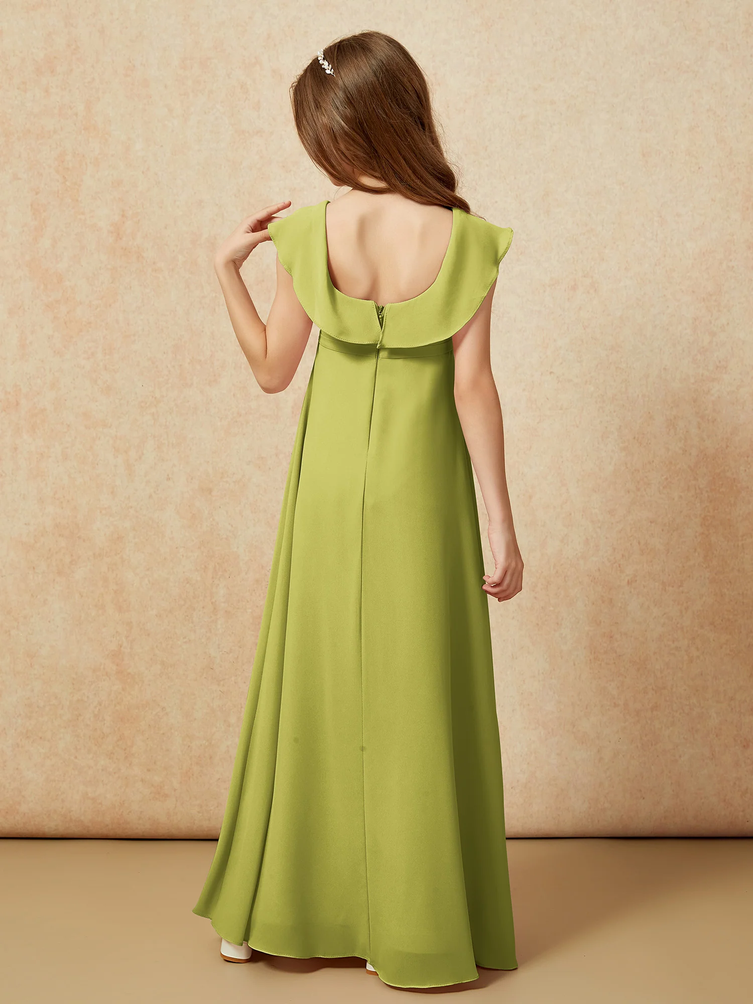 Square Neck Chiffon Junior Bridesmaid Dress With Slit Clover - Image 2