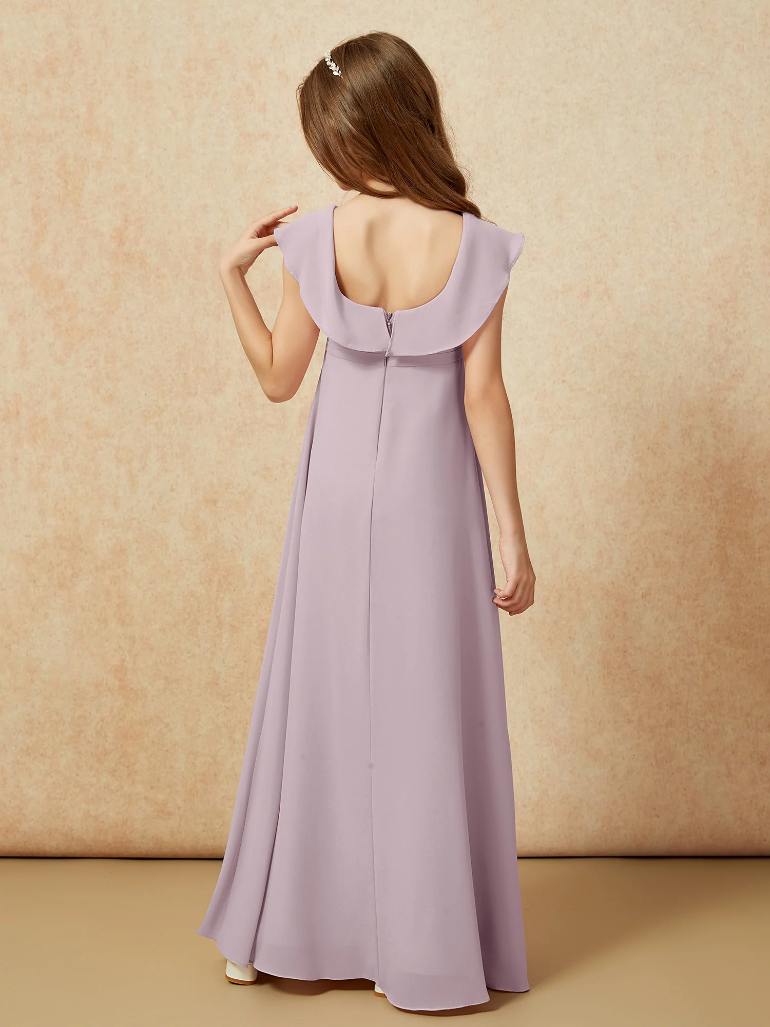 Square Neck Chiffon Junior Bridesmaid Dress With Slit Dusk - Image 2