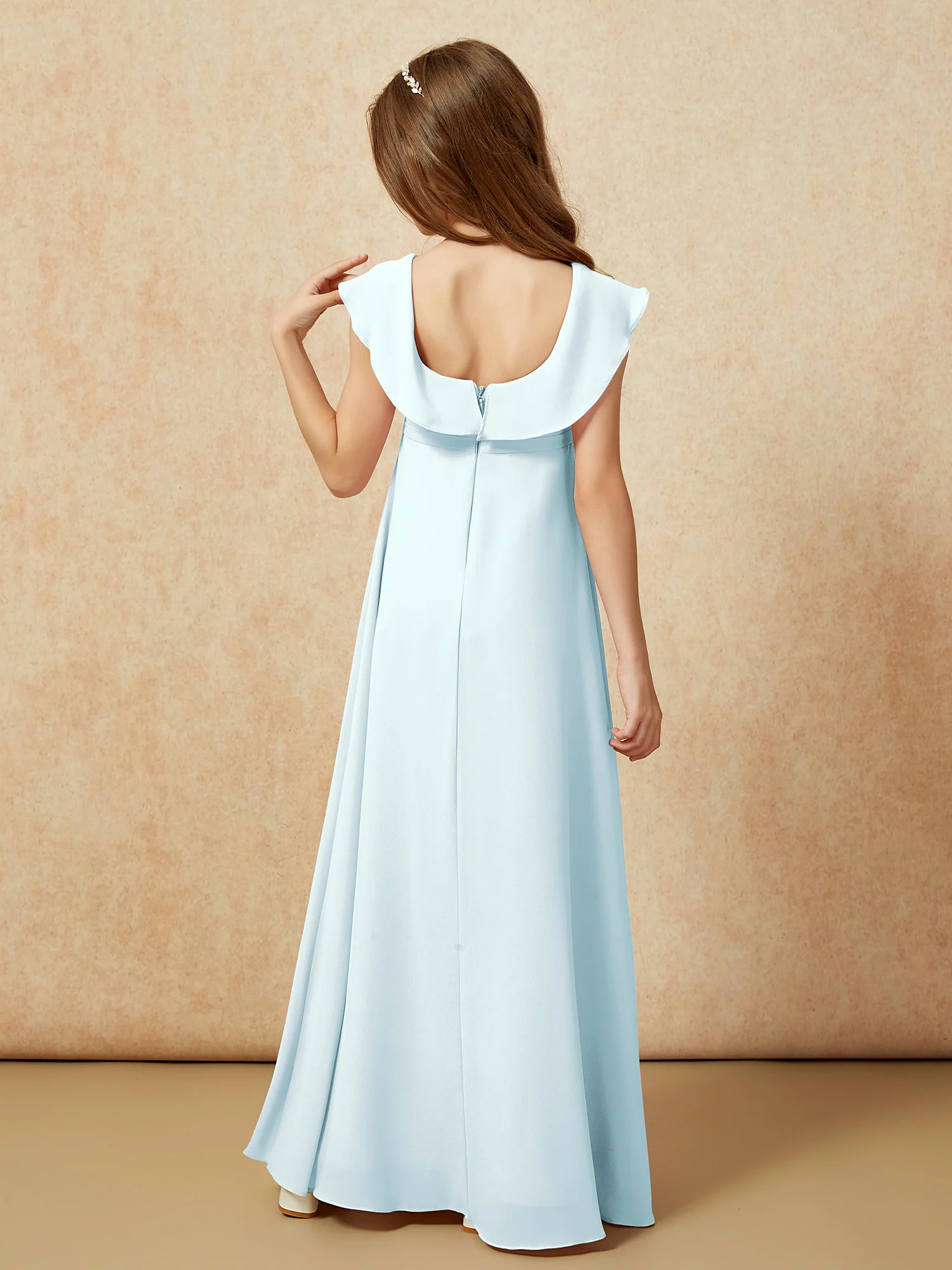 Square Neck Chiffon Junior Bridesmaid Dress With Slit Mist - Image 2