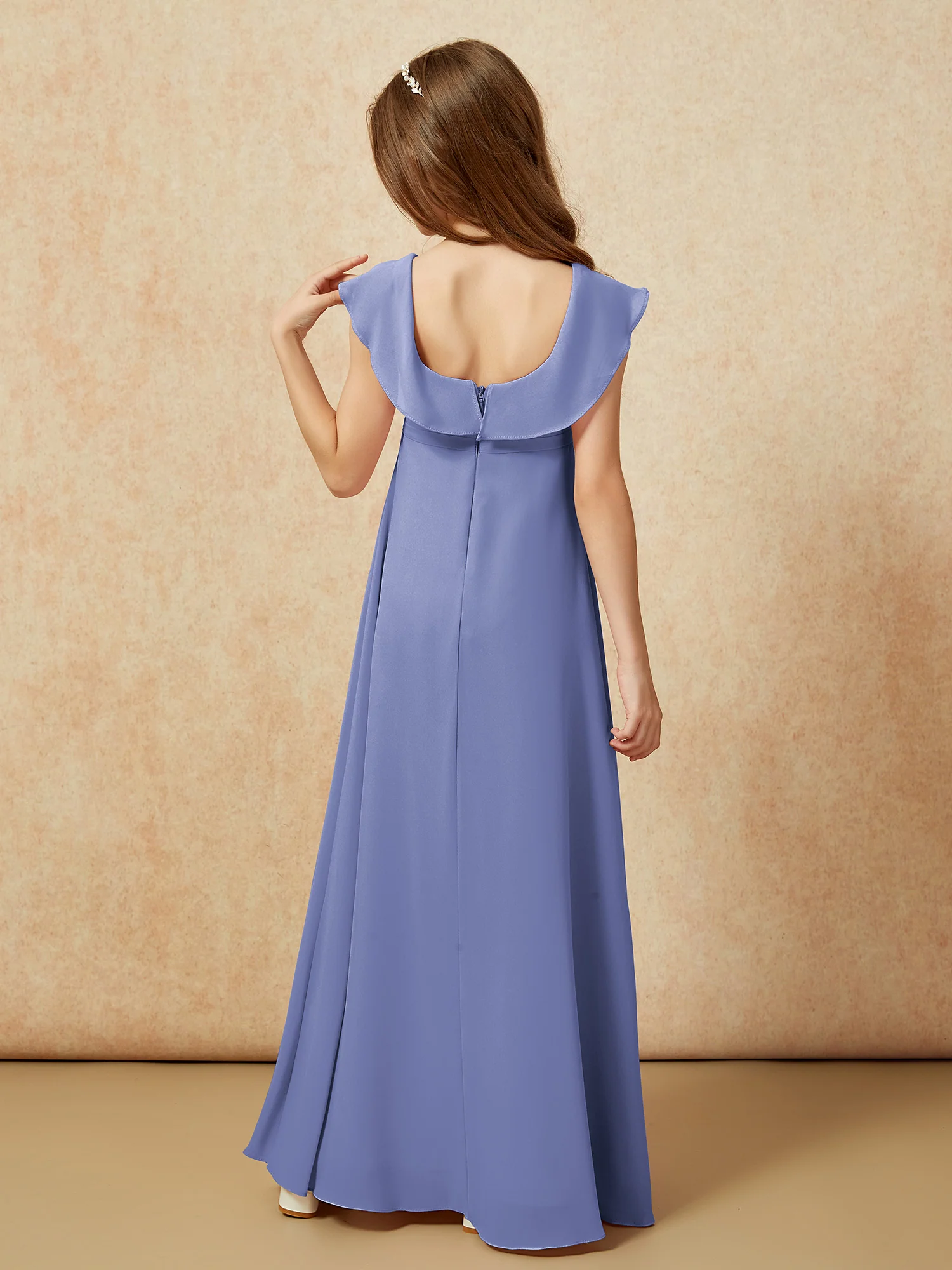 Square Neck Chiffon Junior Bridesmaid Dress With Slit Periwinkle - Image 2