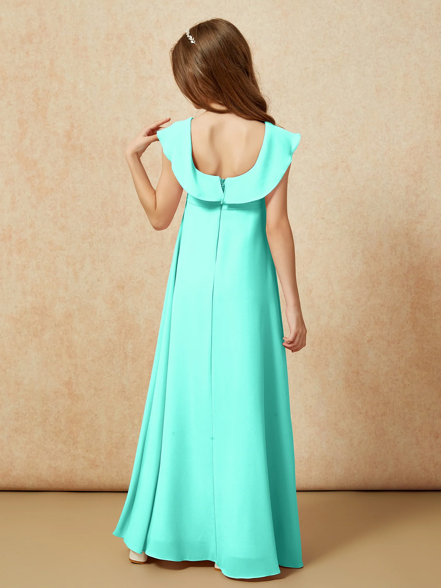 Square Neck Chiffon Junior Bridesmaid Dress With Slit Spa - Image 2
