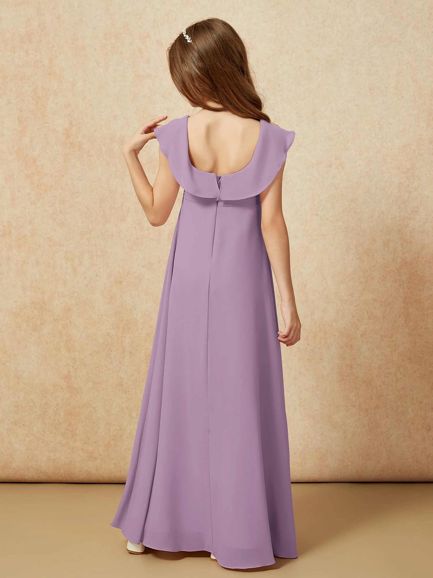 Square Neck Chiffon Junior Bridesmaid Dress With Slit Wisteria - Image 2