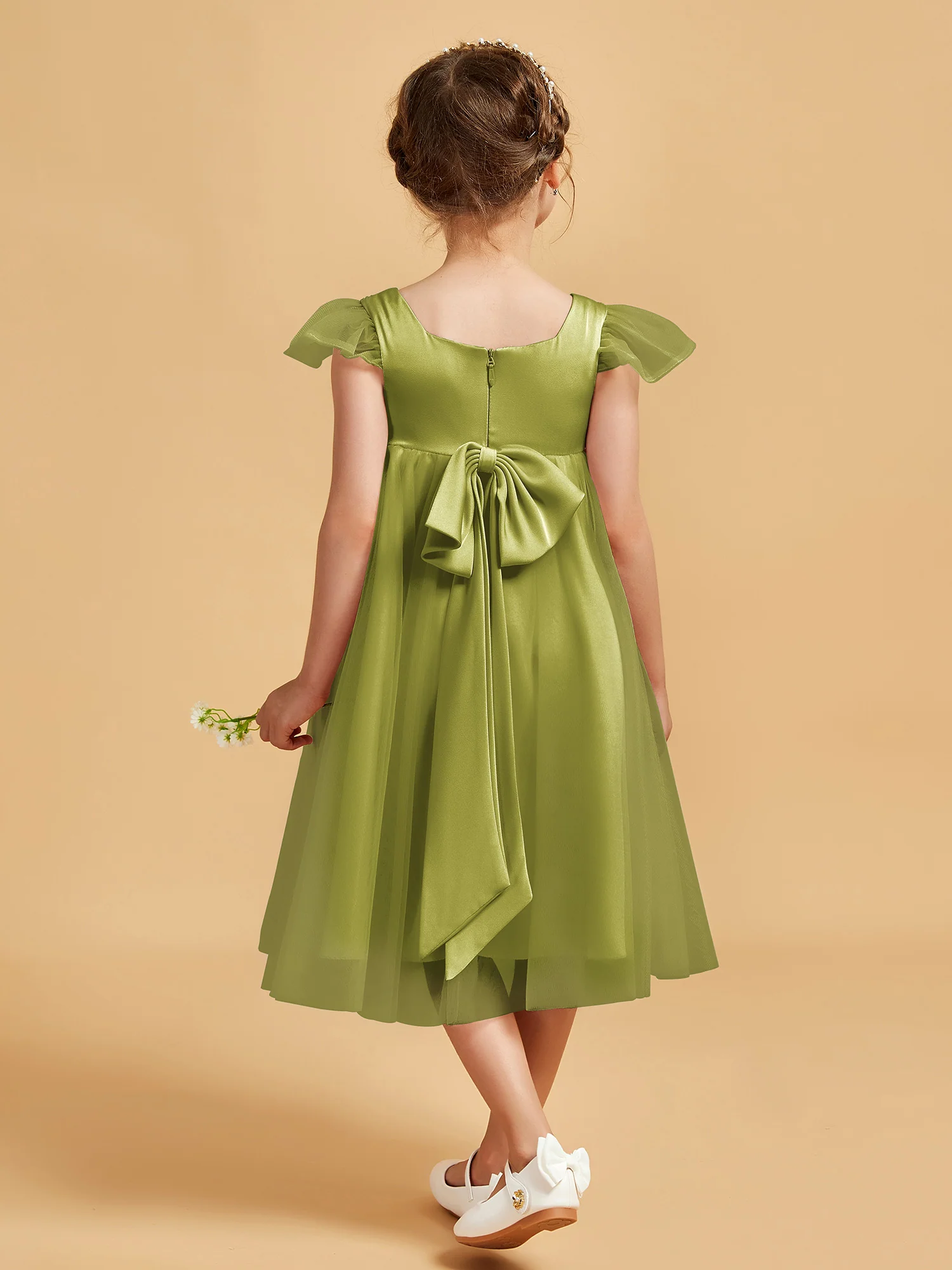 Square Neck Girl's Dress With Flutter Sleeves Clover - Image 2