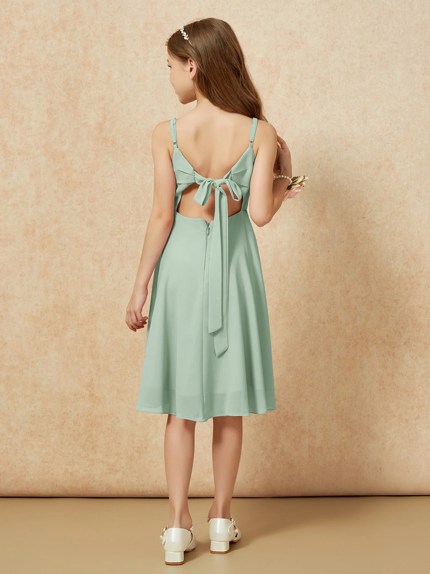 Square Neck Knee-length Junior Bridesmaid Dresses Agave - Image 2