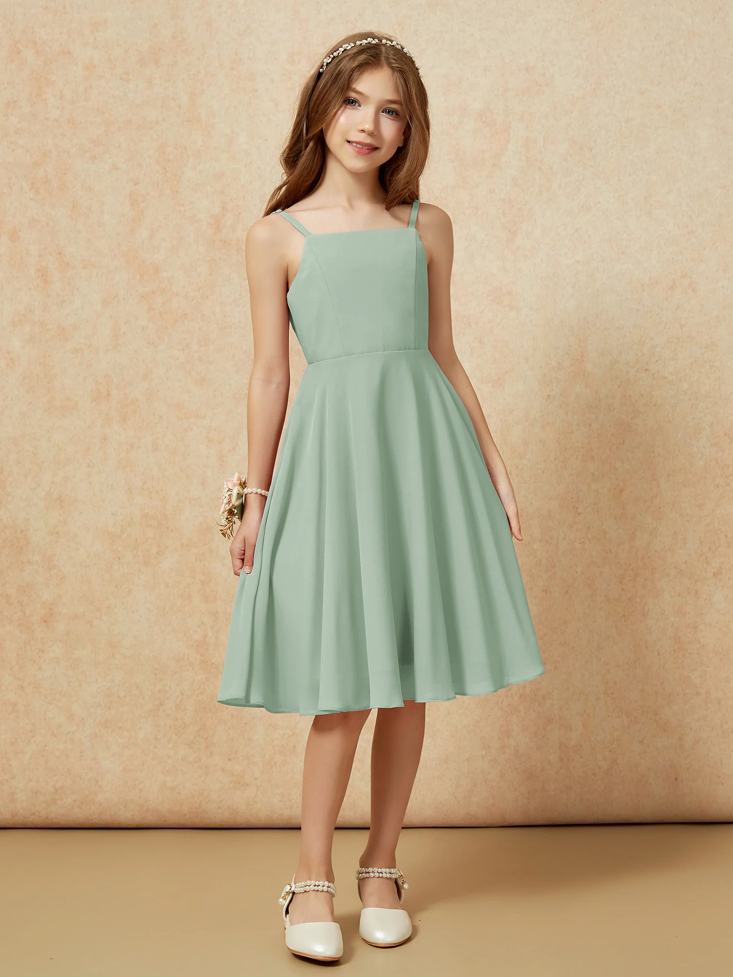 Square Neck Knee-length Junior Bridesmaid Dresses Agave - Image 6