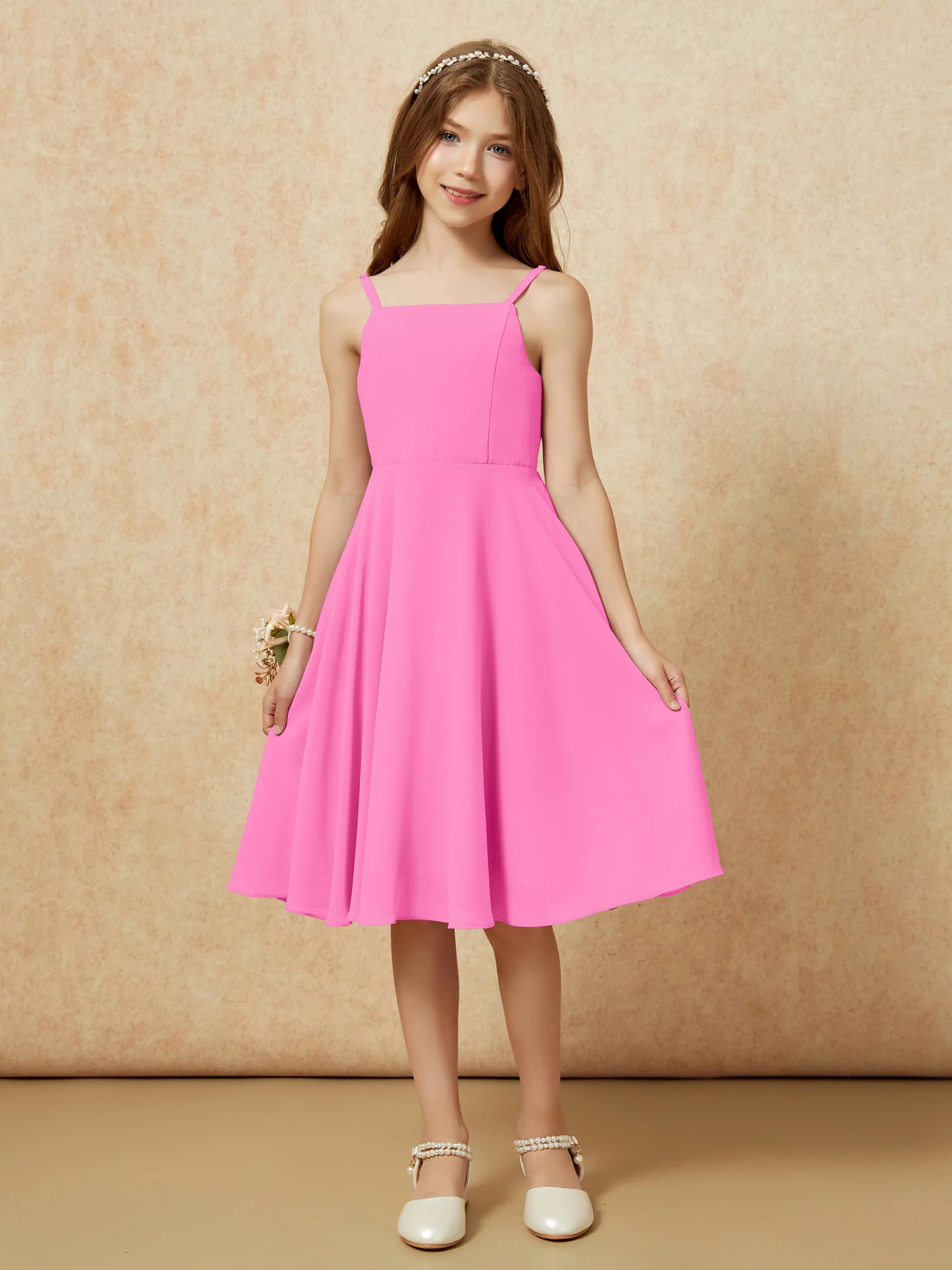 Square Neck Knee-length Junior Bridesmaid Dresses Azalea - Image 3