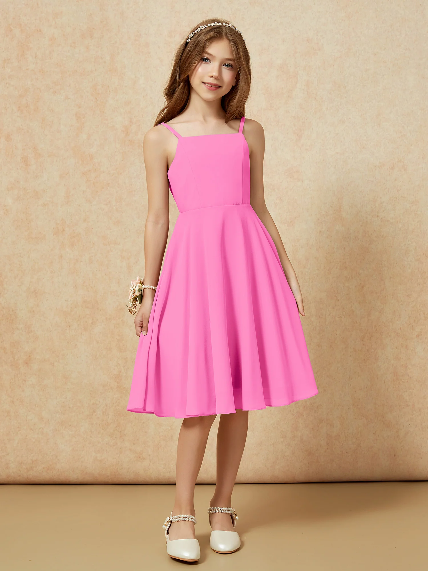 Square Neck Knee-length Junior Bridesmaid Dresses Azalea - Image 6