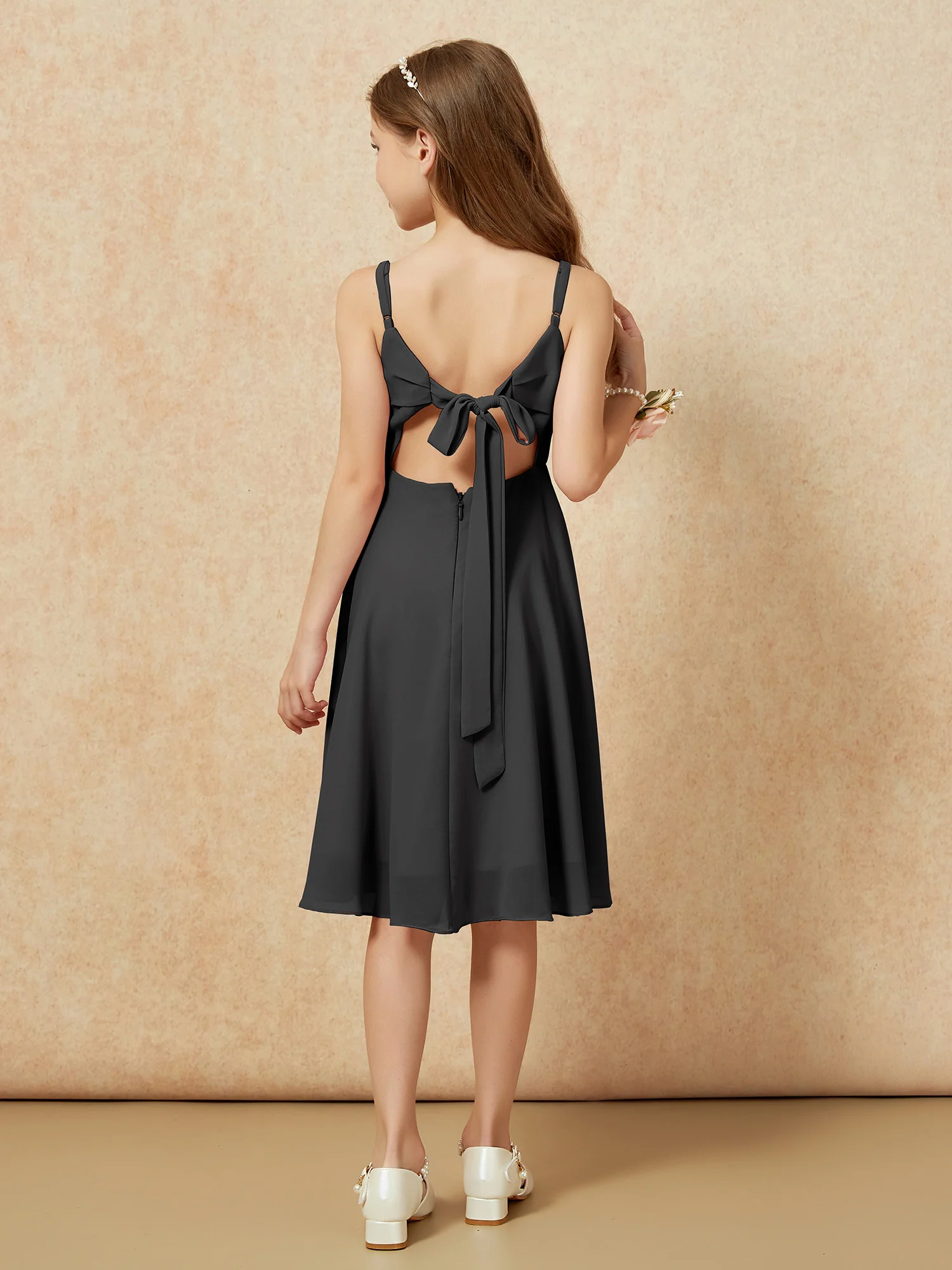 Square Neck Knee-length Junior Bridesmaid Dresses Black - Image 2
